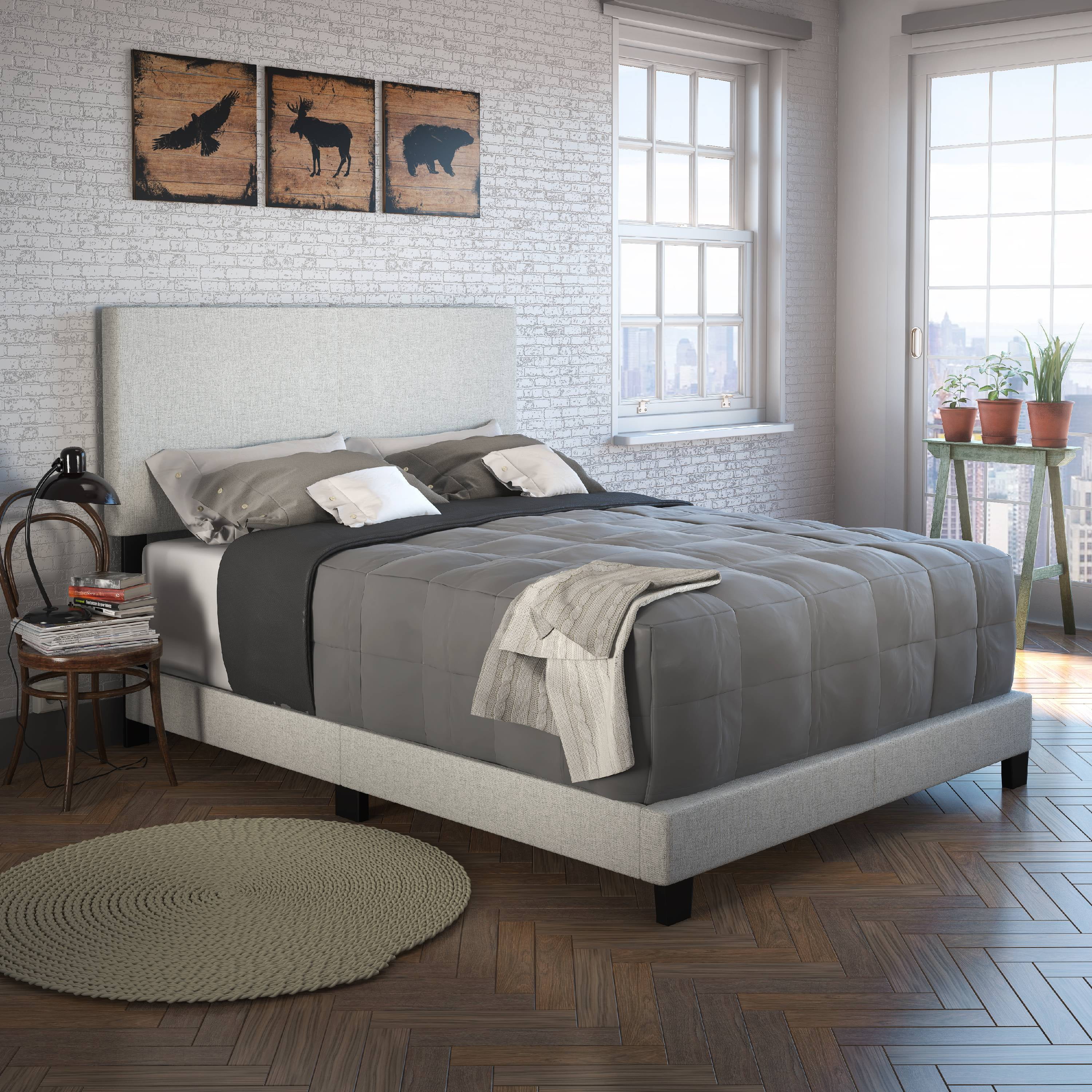 Boyd Sleep Milan Off White Linen Full Size Fully Upholstered Platform Bed Frame with Headboard, Qualified Box Spring or Foundation Required for Use