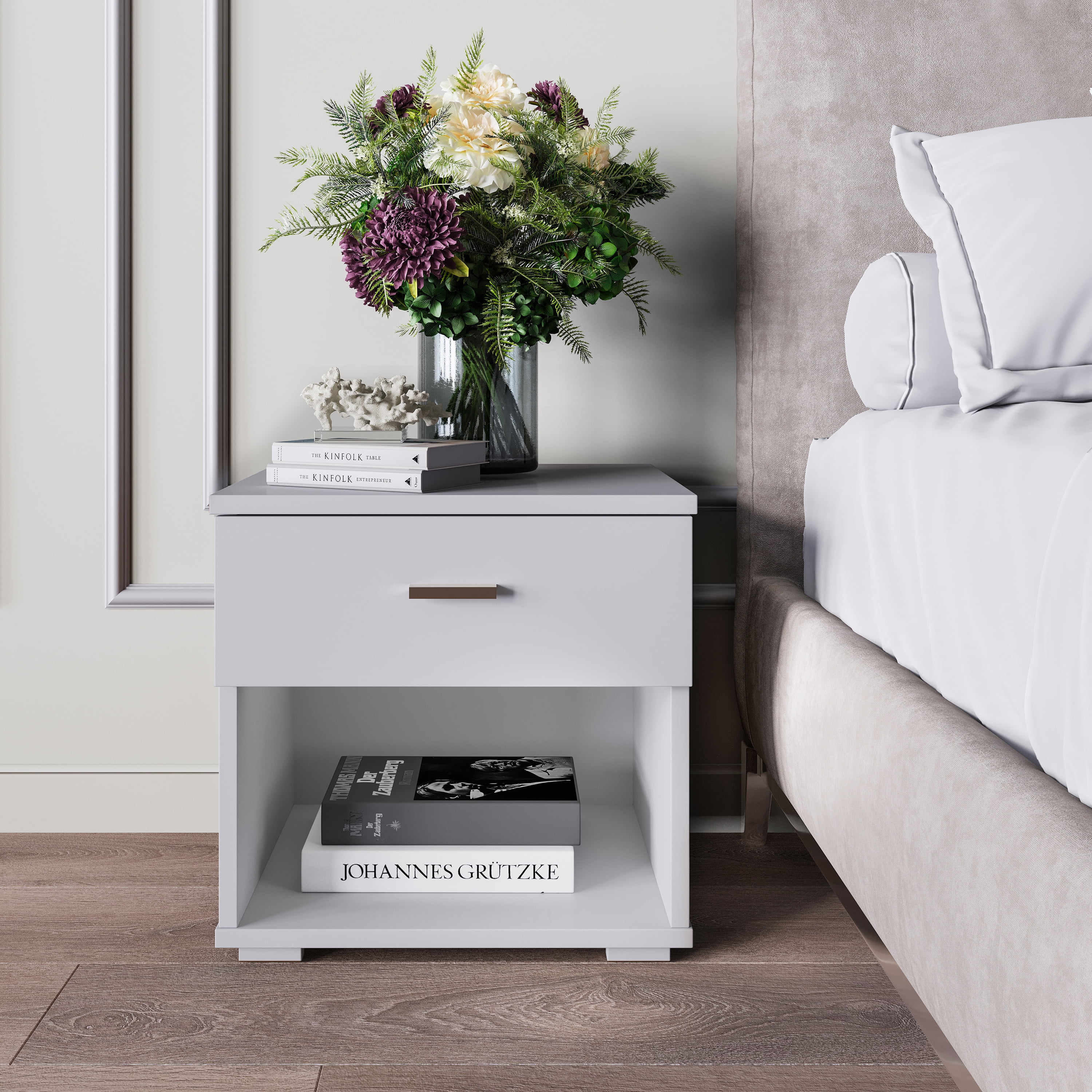 Boyd Sleep Novara One Drawer Nightstand with Open Storage, White