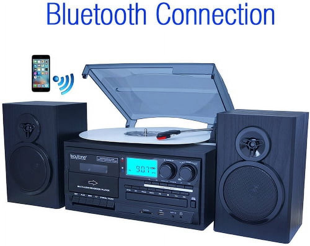 Boytone BT-28SPB, Bluetooth Record Player Turntable with AM/FM Radio, Cassette Player, CD Player