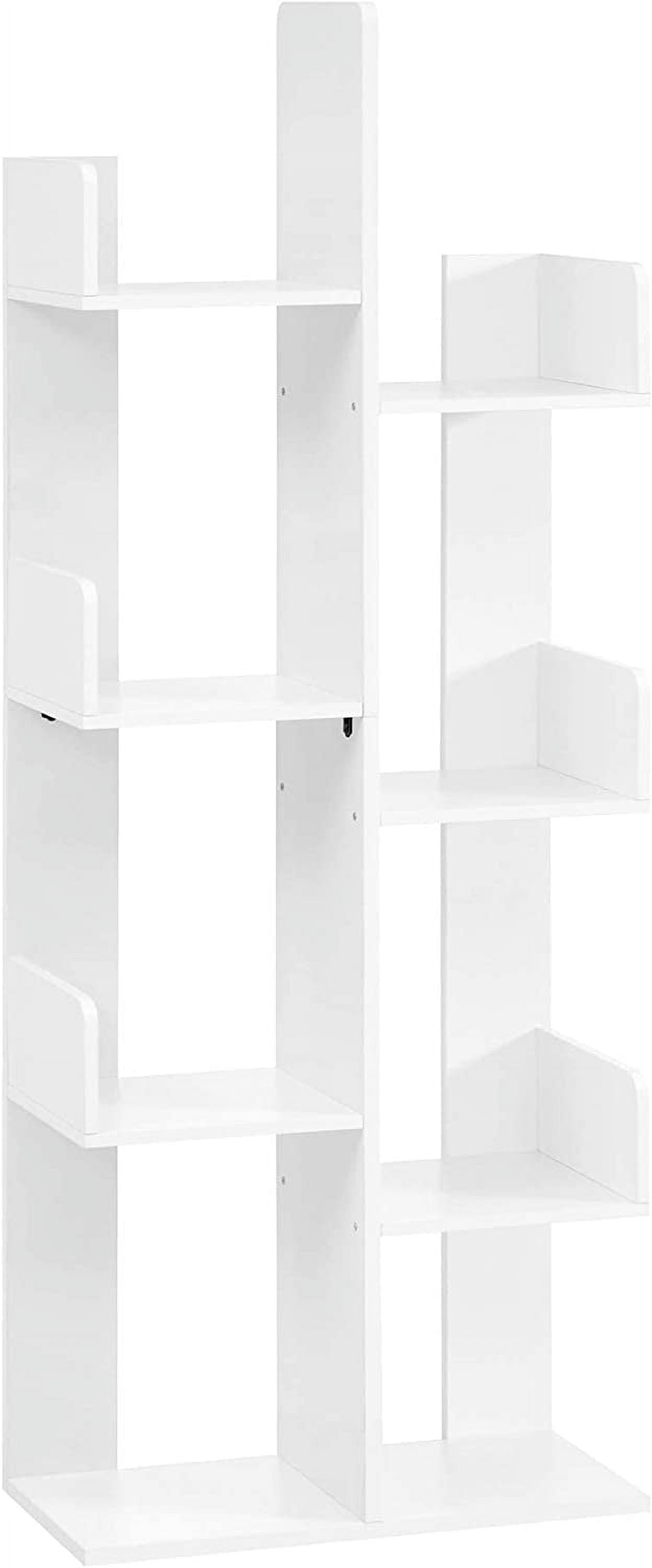 Bookcase Tree-Shaped Bookshelf with 8 Storage Shelves Rounded Corners 19.7 x 9.8 x 55.1 Inches White