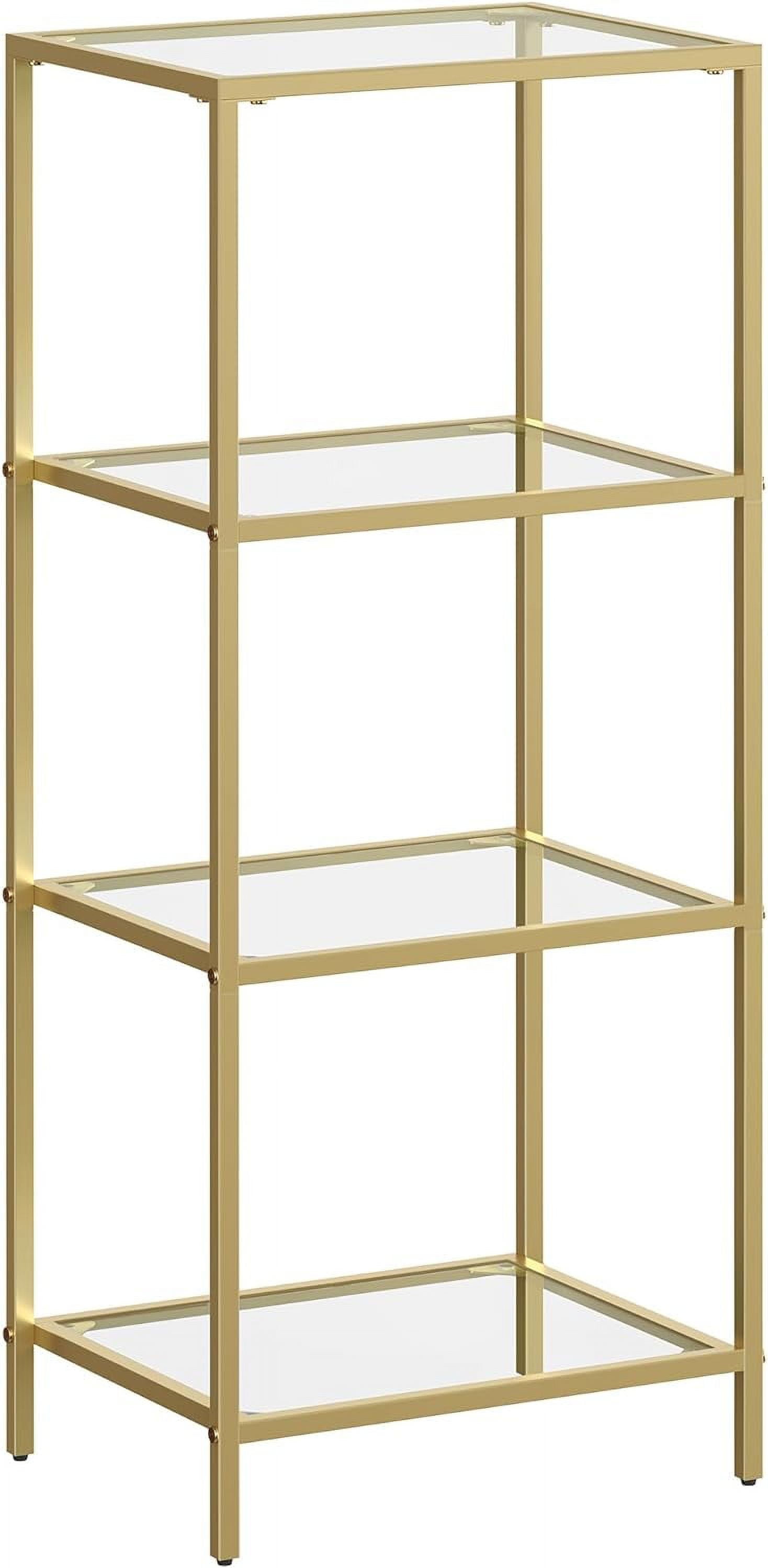 Bookcase 4-Tier Bookshelf Slim Shelving Unit for Bedroom Bathroom Home Office Tempered Glass Steel Frame Gold
