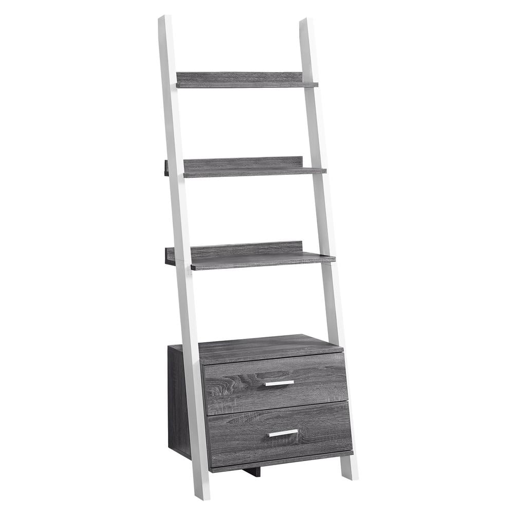 Bookshelf Etagere Ladder 4 Tier 69"H Office Bedroom Laminate Grey