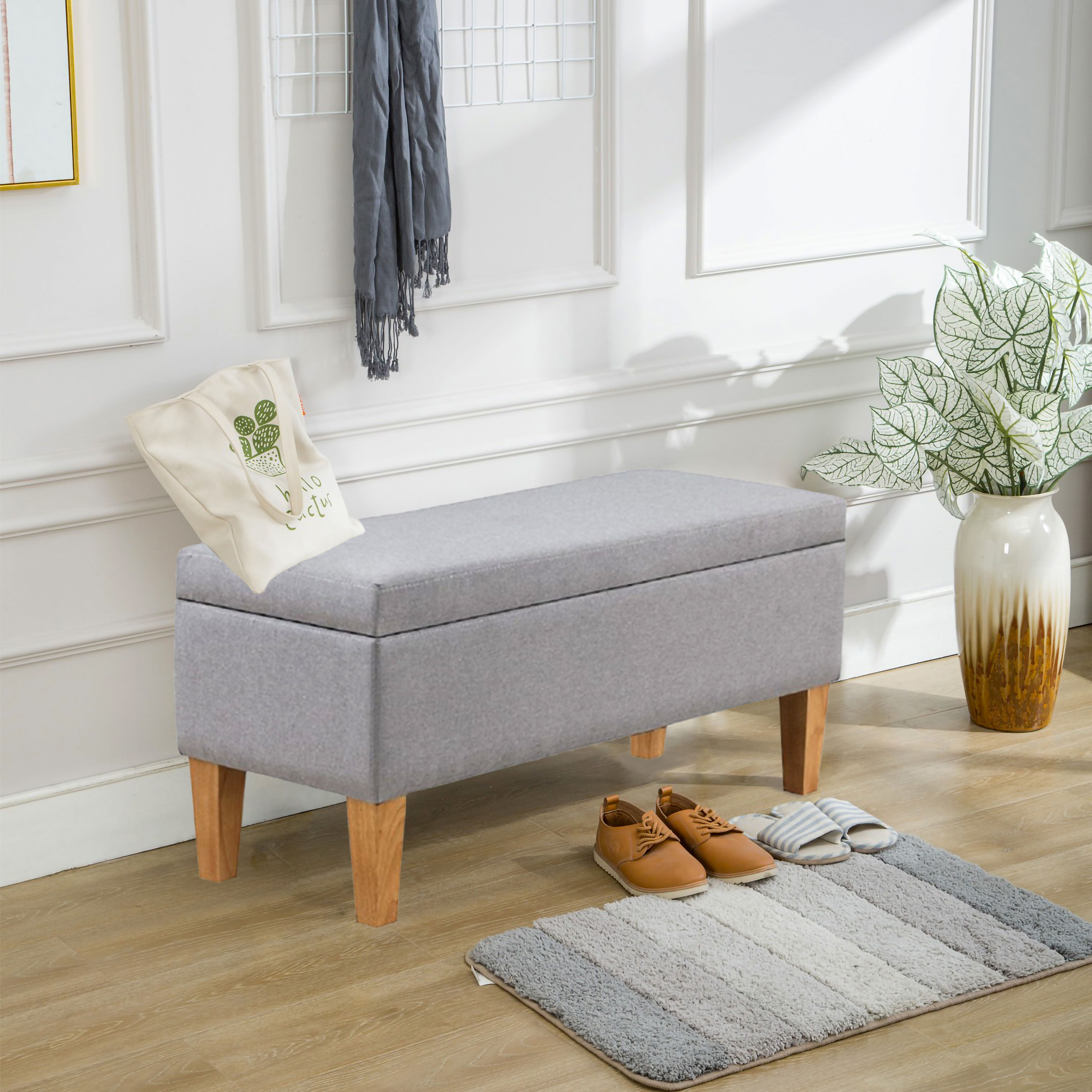 Boraam Wood Mico Backless Storage Bench in Gray Finish