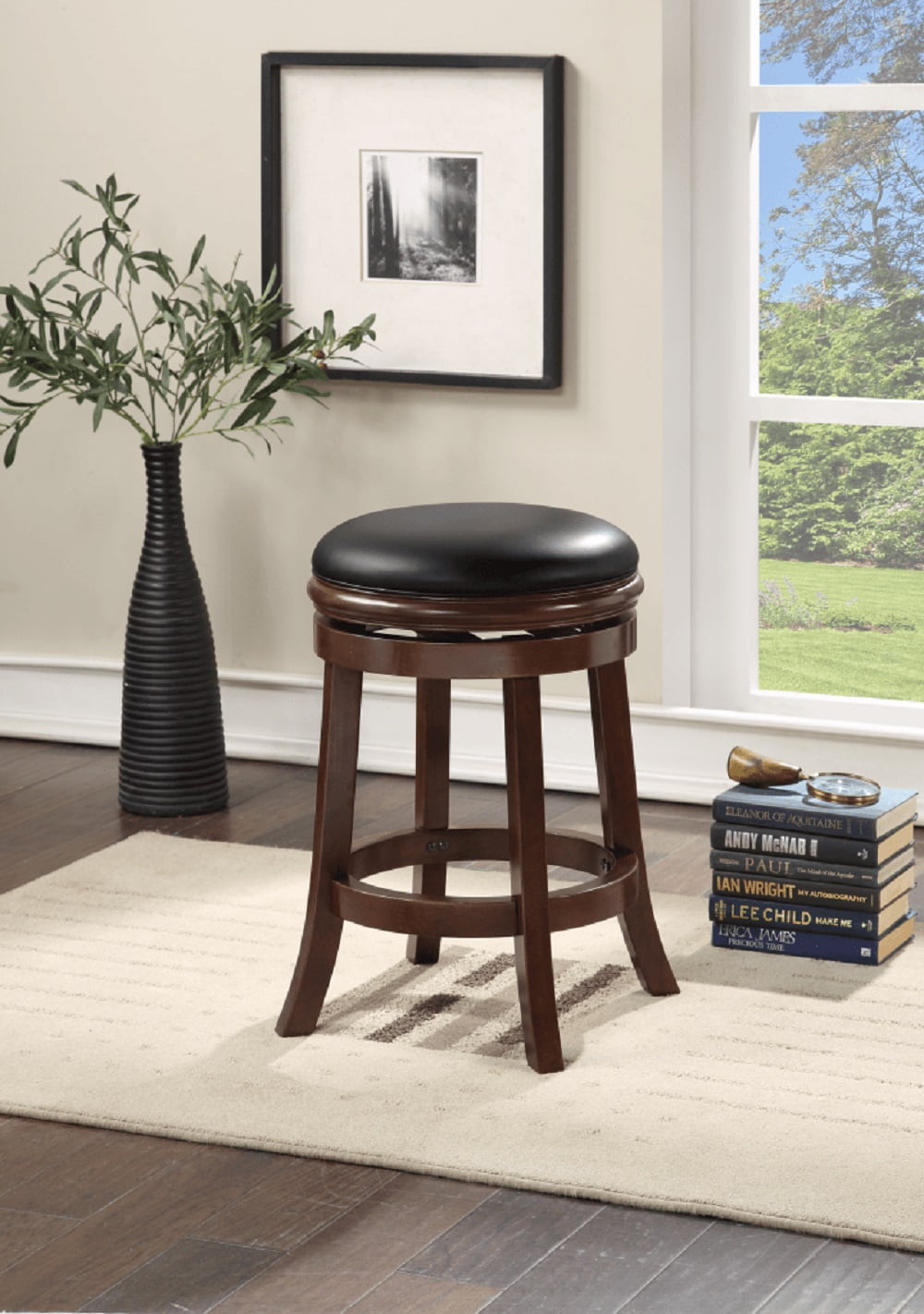 Boraam Backless Counter Height Wood Swivel Kitchen Bar Stool, Cappuccino Finish