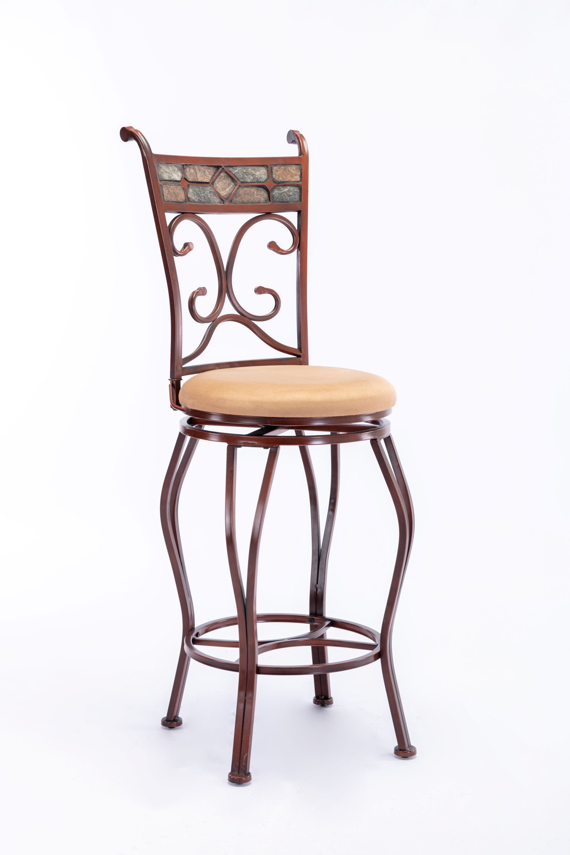 Boraam Beau Metal & Fabric Swivel Bar Stool in Brown/Beige