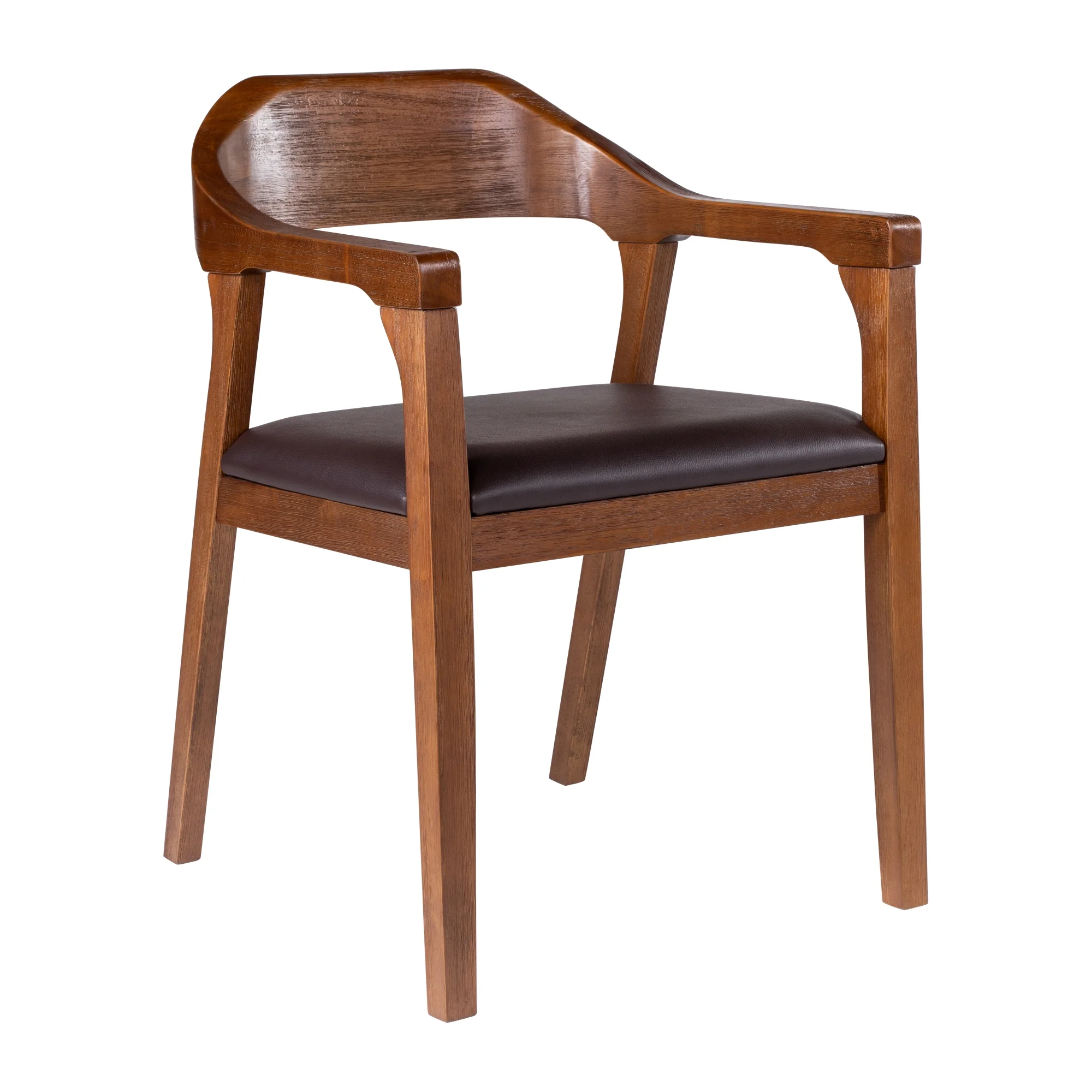 Boraam Rasmus Wood and Faux Leather Dining Armchair, Chestnut Wire-Brush Finish