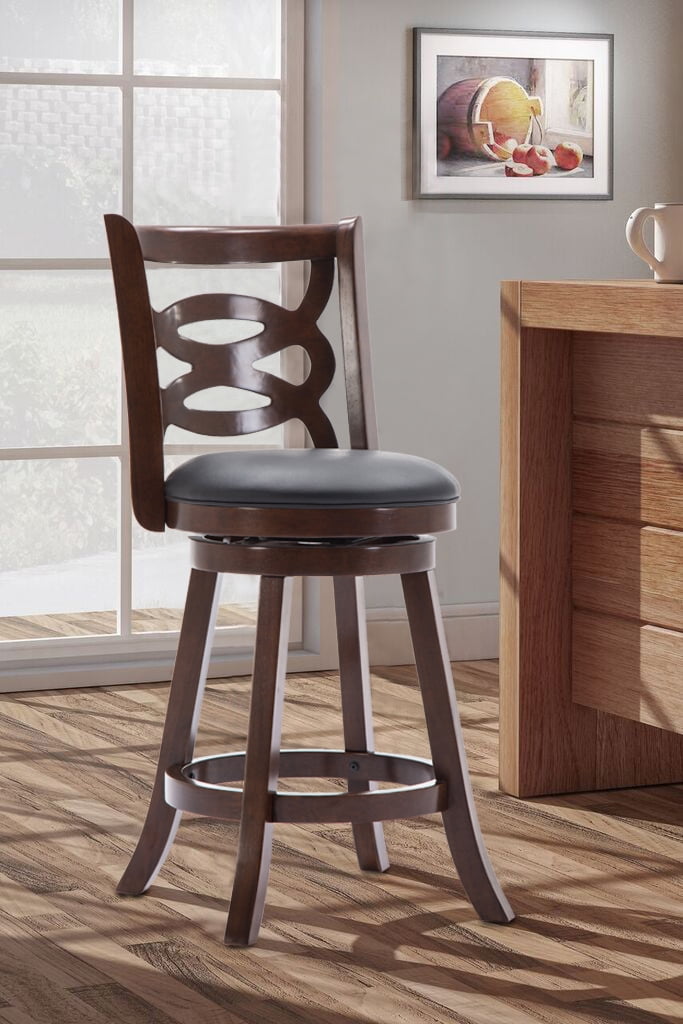 Boraam Seina 24in. High Back Swivel Wood Counter Stool, Cappuccino Finish