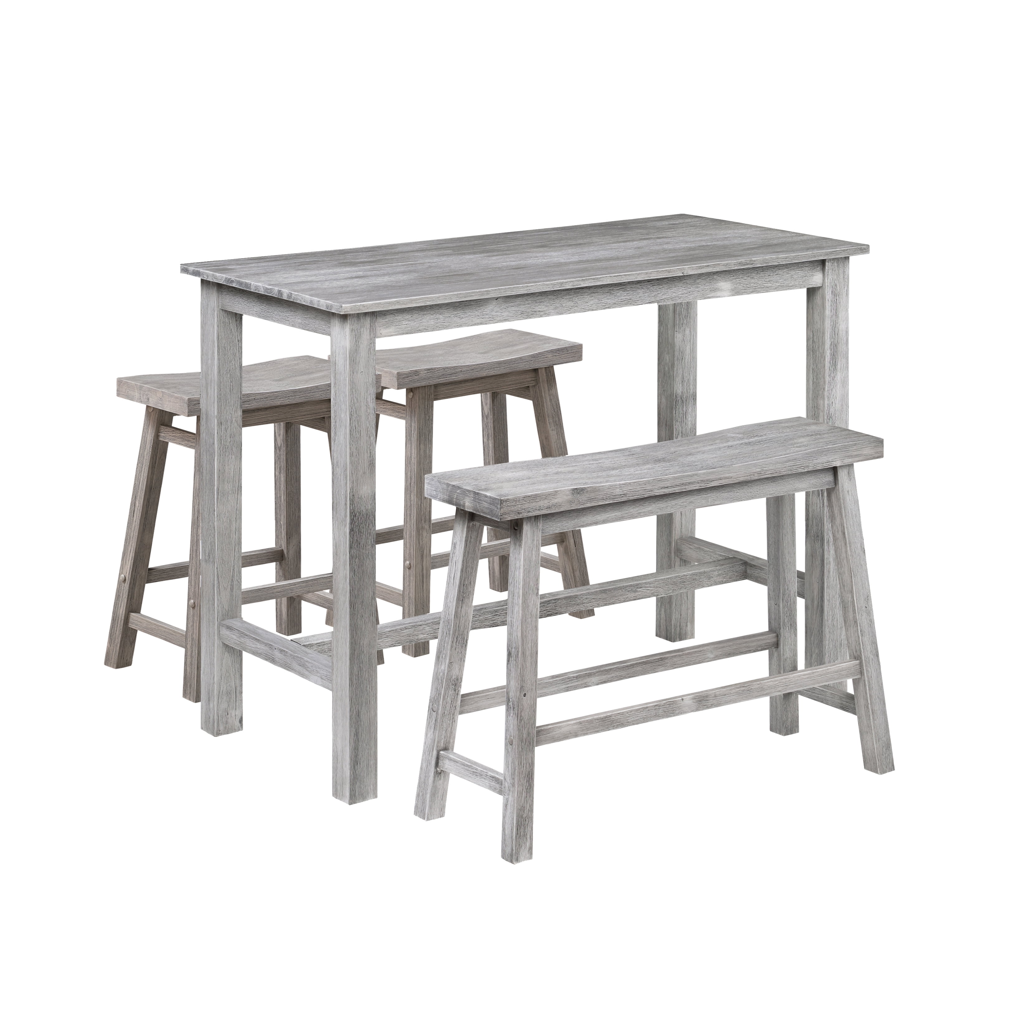 Boraam Sonoma Rectangular Wood Pub Set with 4 Pieces in Storm Gray Wire-Brush Finish