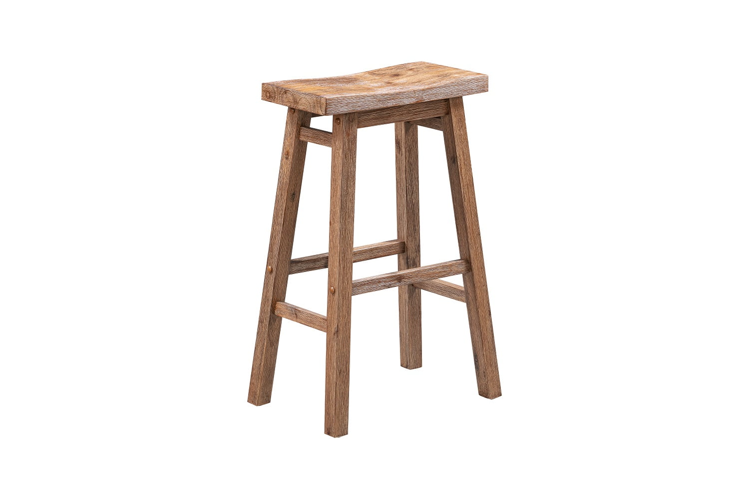Boraam Sonoma Bar Height Backless Saddle Wood Kitchen Bar Stool, Barnwood Wire-Brush Finish