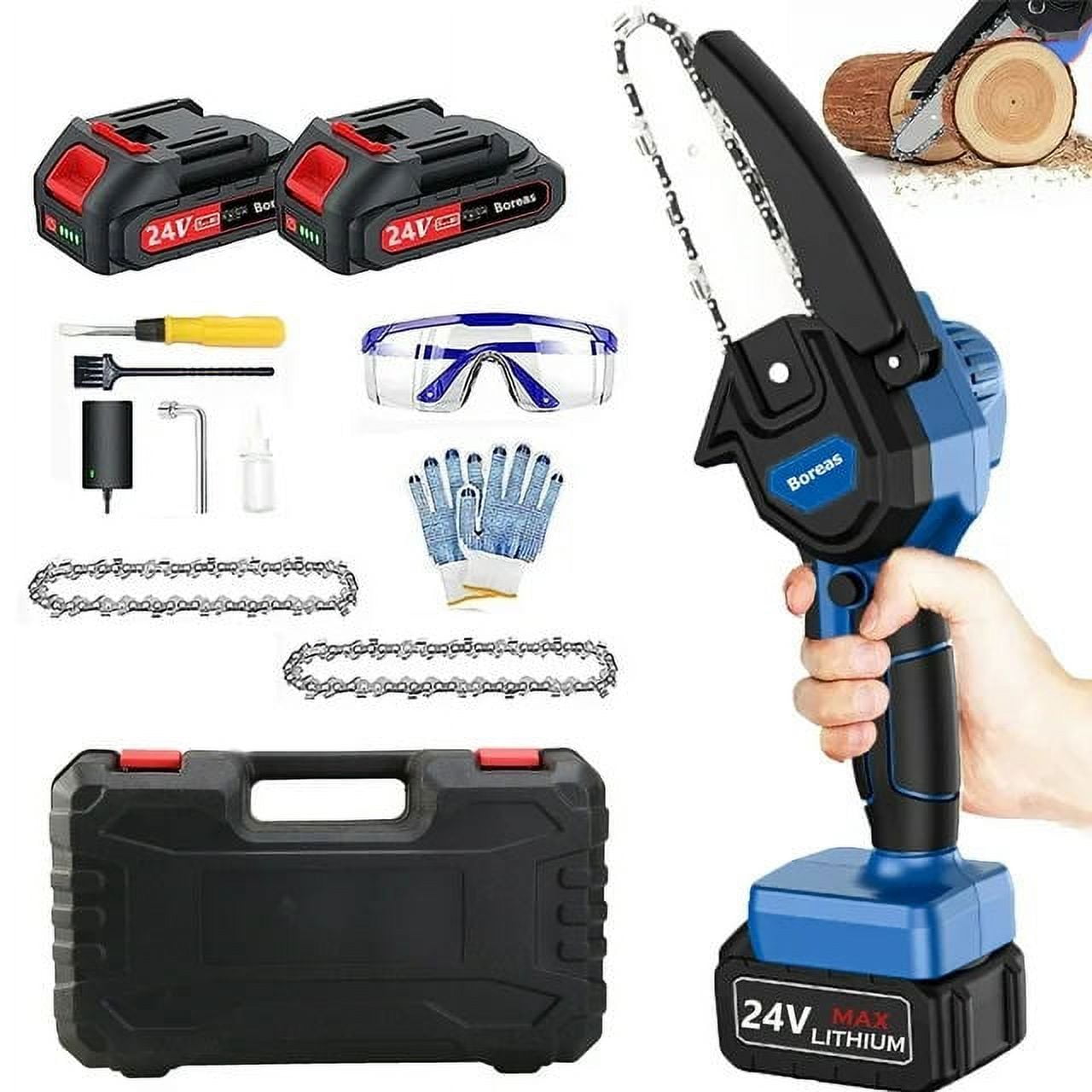 Boreas Mini Chainsaw Cordless, 6 inch Mini Chain Saw Cordless Battery Powered,Handheld Chain Saw Portable Electric Chainsaw with 2 Rechargeable for Tree Trimming Branch Wood Cutting