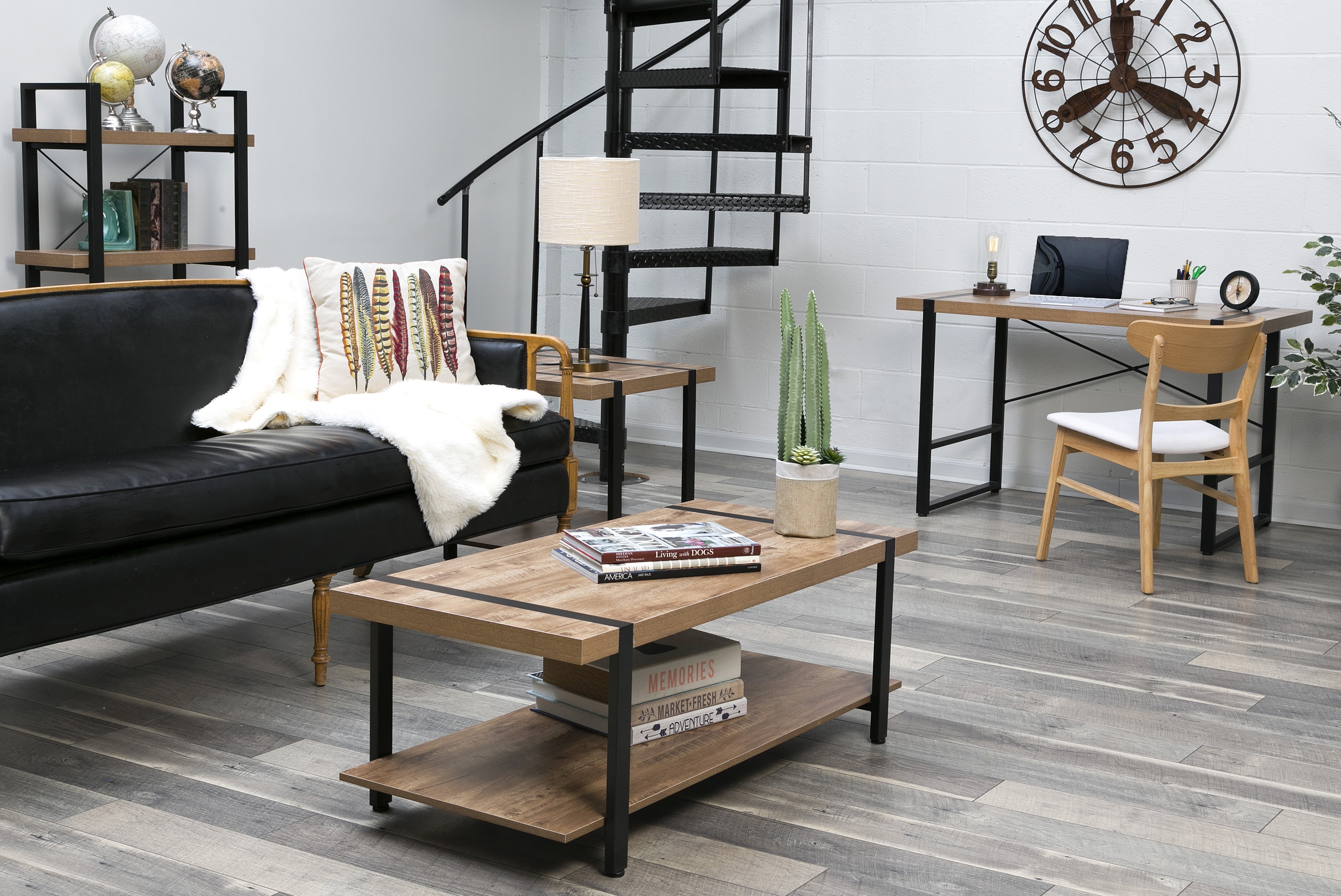 Bourbon Foundry Coffee Table, Wood and Inset Black Steel