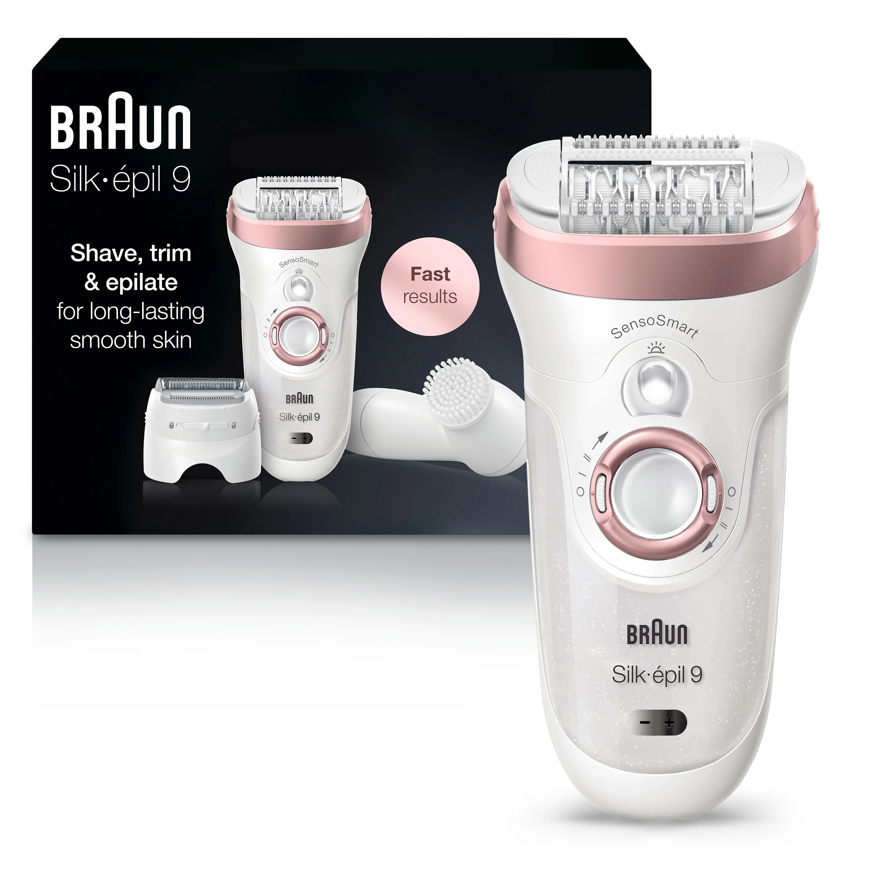 Braun Epilator for Women, Silk-epil 9 9-880 for Hair Removal, Wet & Dry, Facial Cleansing Brush, Women Shaver & Trimmer, Cordless, Rechargeable, Beauty Kit White/Rose Gold