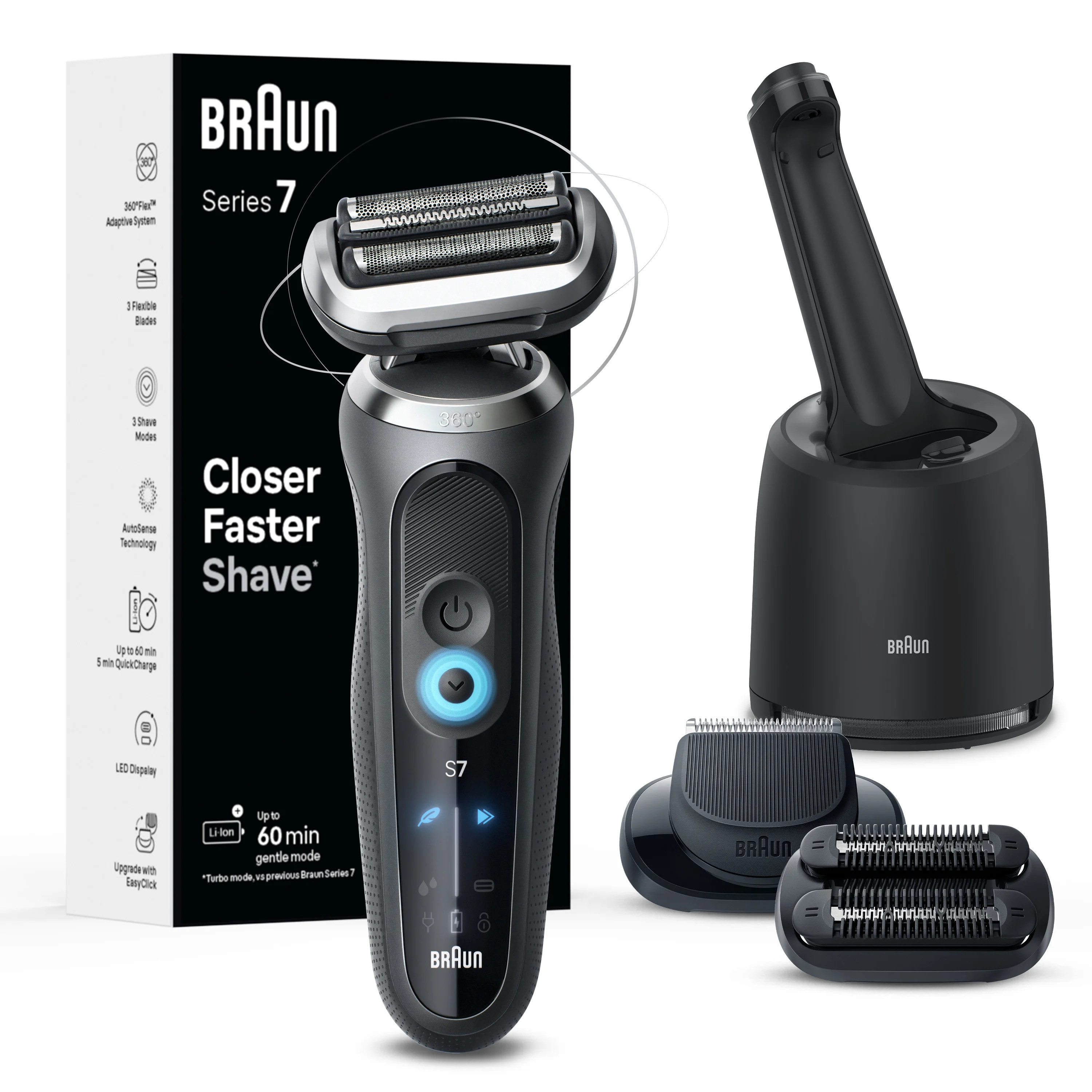 Braun Series 7 7185cc Electric Shaver w/SmartCare Center, Stubbler + Trimmer