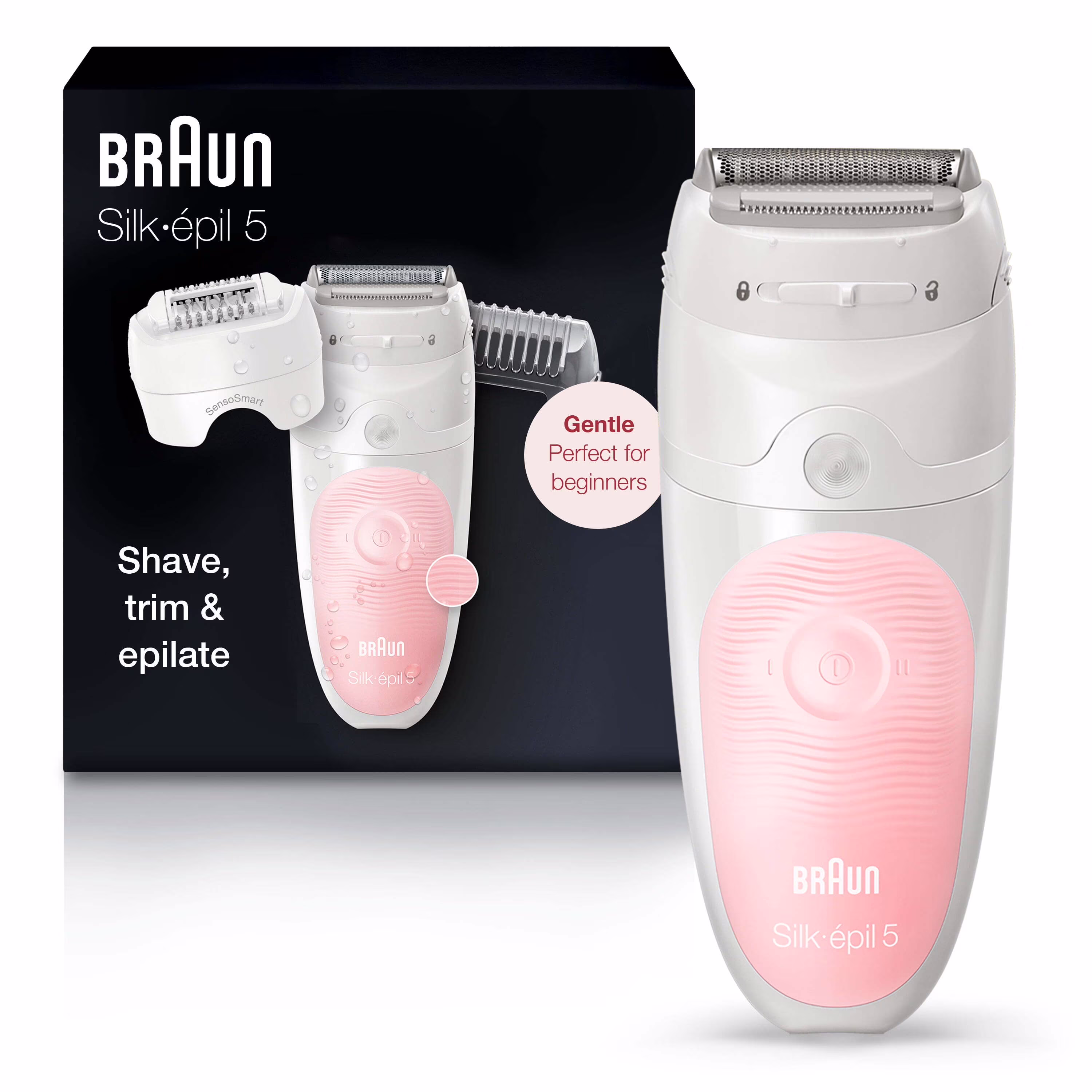 Braun Silk-epil 5 5-620 Epilator for Women for Gentle Hair Removal, White/Pink