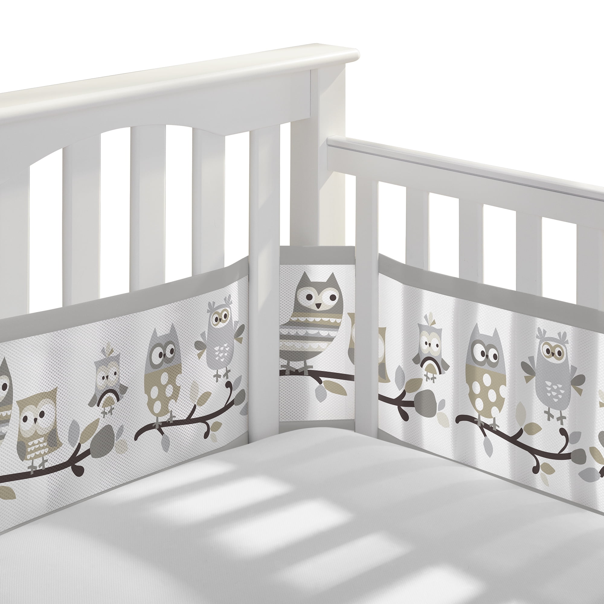 BreathableBaby Breathable Mesh Crib Liner – Classic Collection – Owl Fun Gray – Fits Full-Size Four-Sided Slatted and Solid Back Cribs – Anti-Bumper