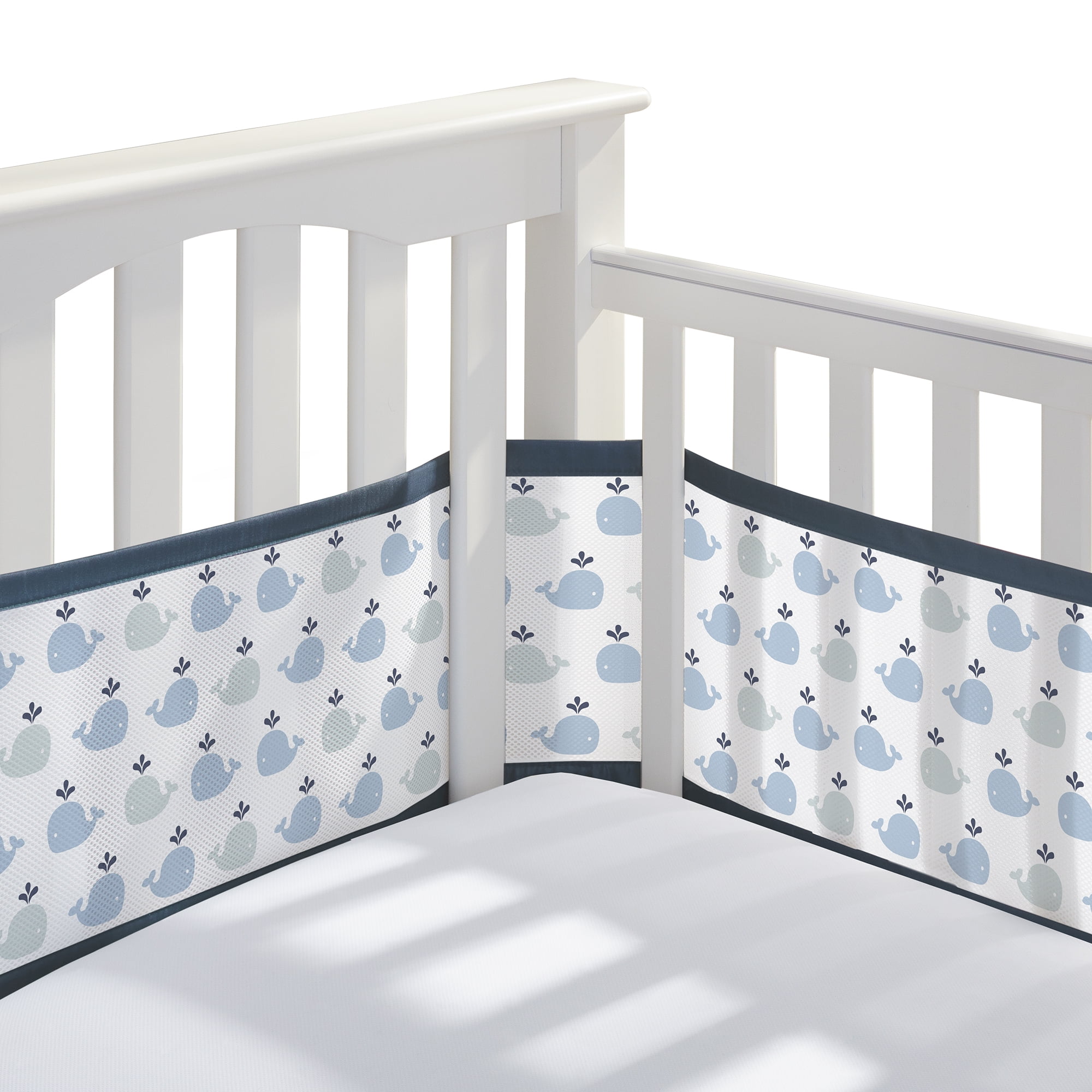 BreathableBaby Breathable Mesh Crib Liner – Classic Collection – Little Whale Navy Navy – Fits Full-Size Four-Sided Slatted and Solid Back Cribs – Anti-Bumper