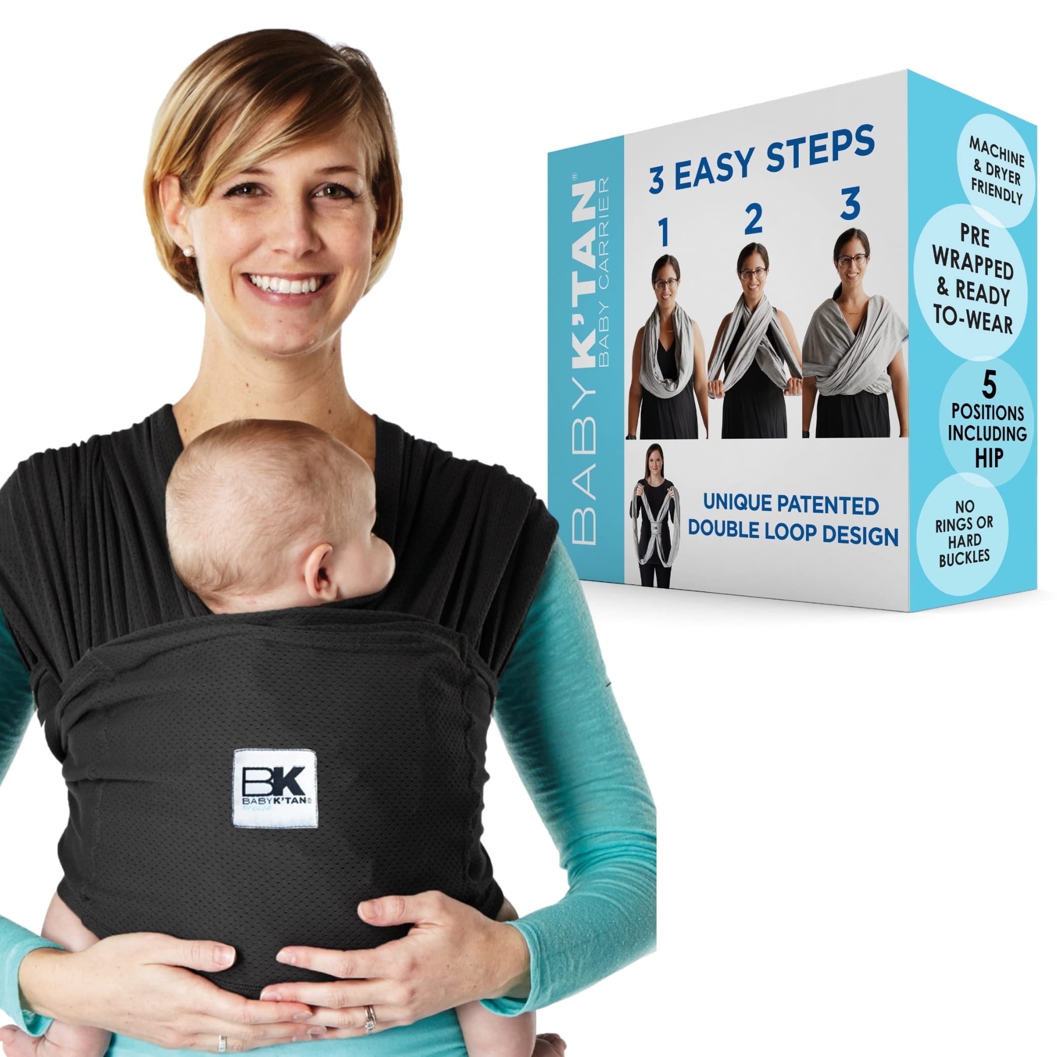 Breeze Baby K'tan Baby Carrier, #1 Easy Pre-Wrapped Baby Sling Gift | Breathable 100% Cotton Mesh | Hands Free Wrap for Infants | No Rings Or Buckles | Newborn to Toddler up to 35lb (See Size Chart)