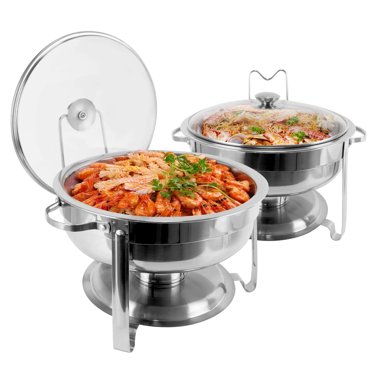 BreeRainz 2 Packs 4 QT Round Chafing Dish Buffet Set, Stainless Steel Buffet Server and Warmer