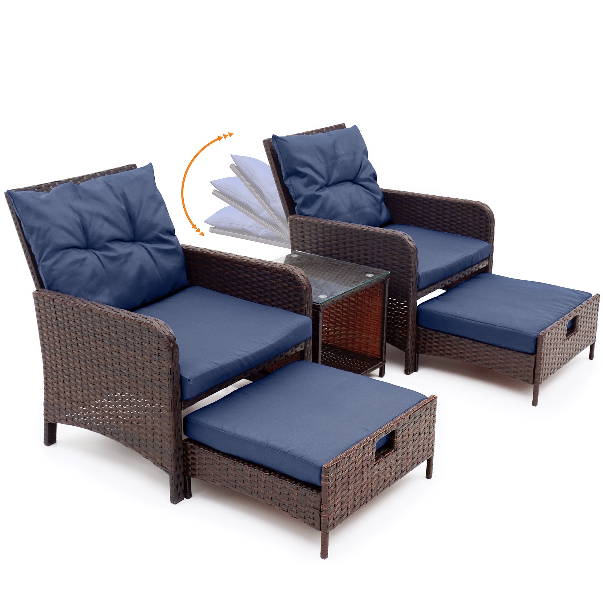 Brefac 5 PCS Patio Furniture Set with 6 Angle Adjustable Backrest for Patio or Pool,Blue