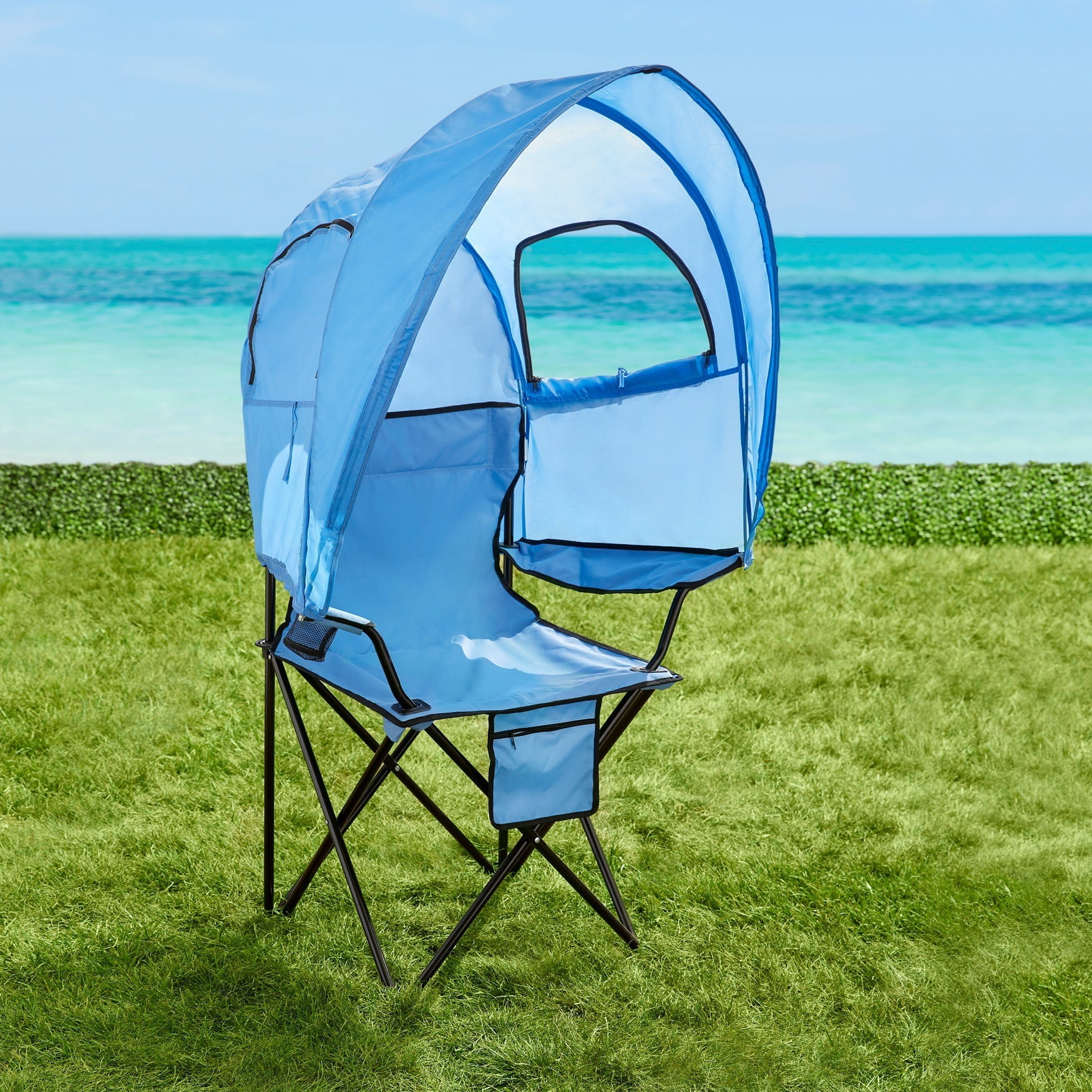 BrylaneHome Outdoor Oversized Canopy Tent Camp Chair Shade Folding Cupholder Zip Windows Storage Carrying Case Beach Yard Trip