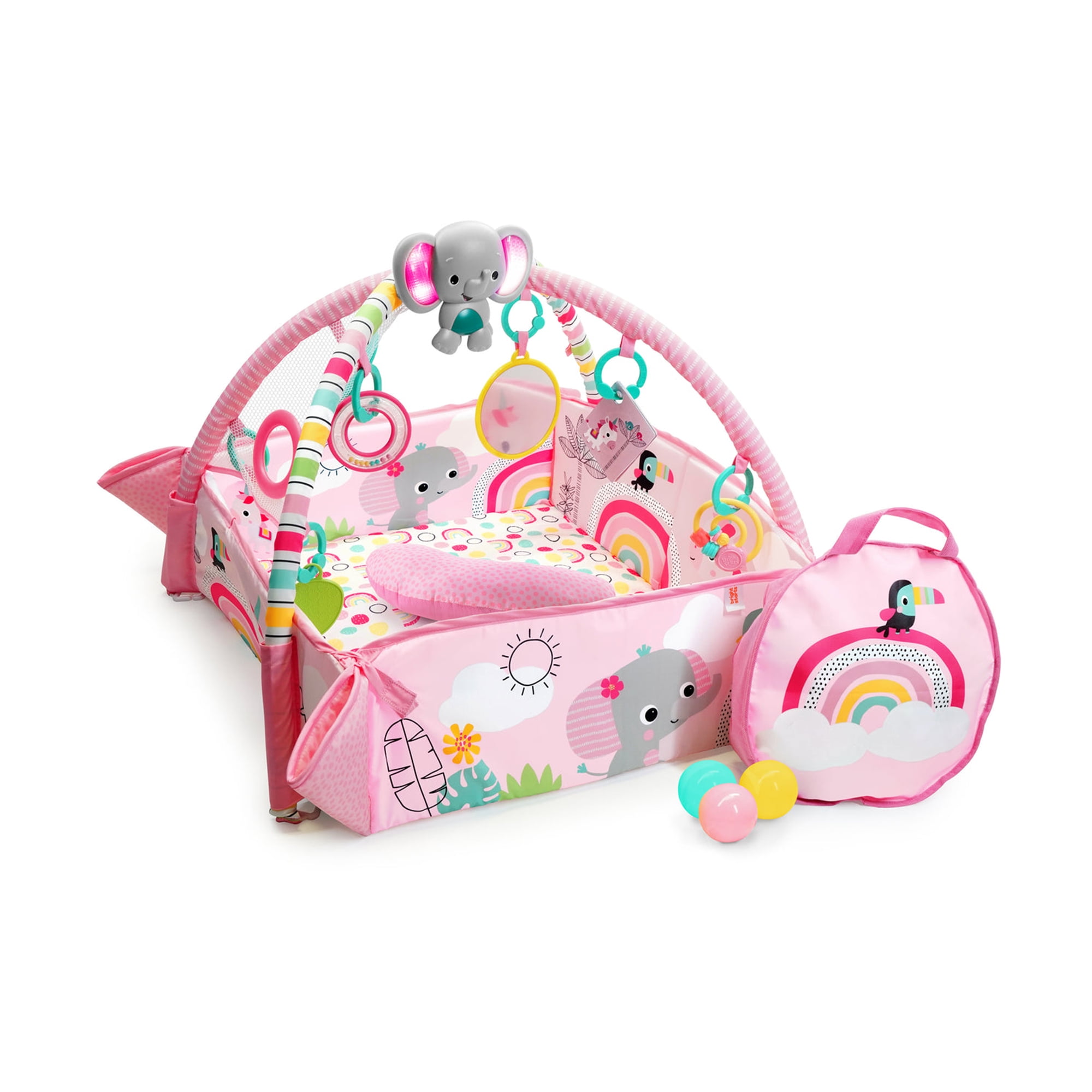 Bright Starts 5-in-1 Your Way Ball Play Baby Activity Play Gym & Ball Pit, includes 7 toys, Newborn to Toddler - Rainbow Tropics (Pink)