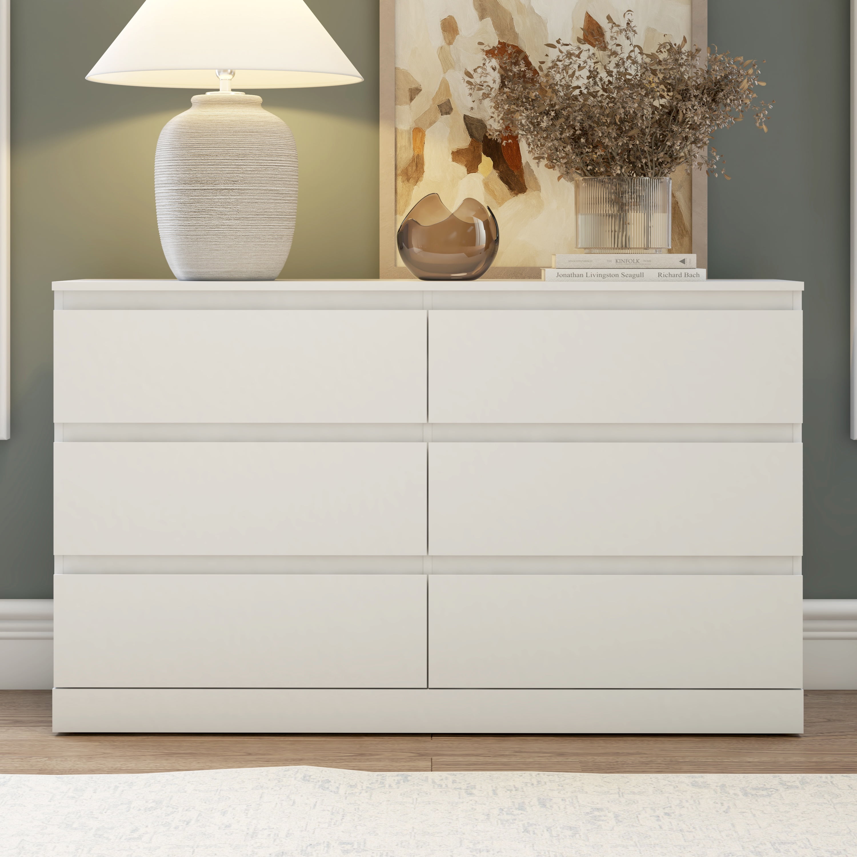 Brindle 6 Drawer Dresser, Matte White, by Hillsdale Living Essentials