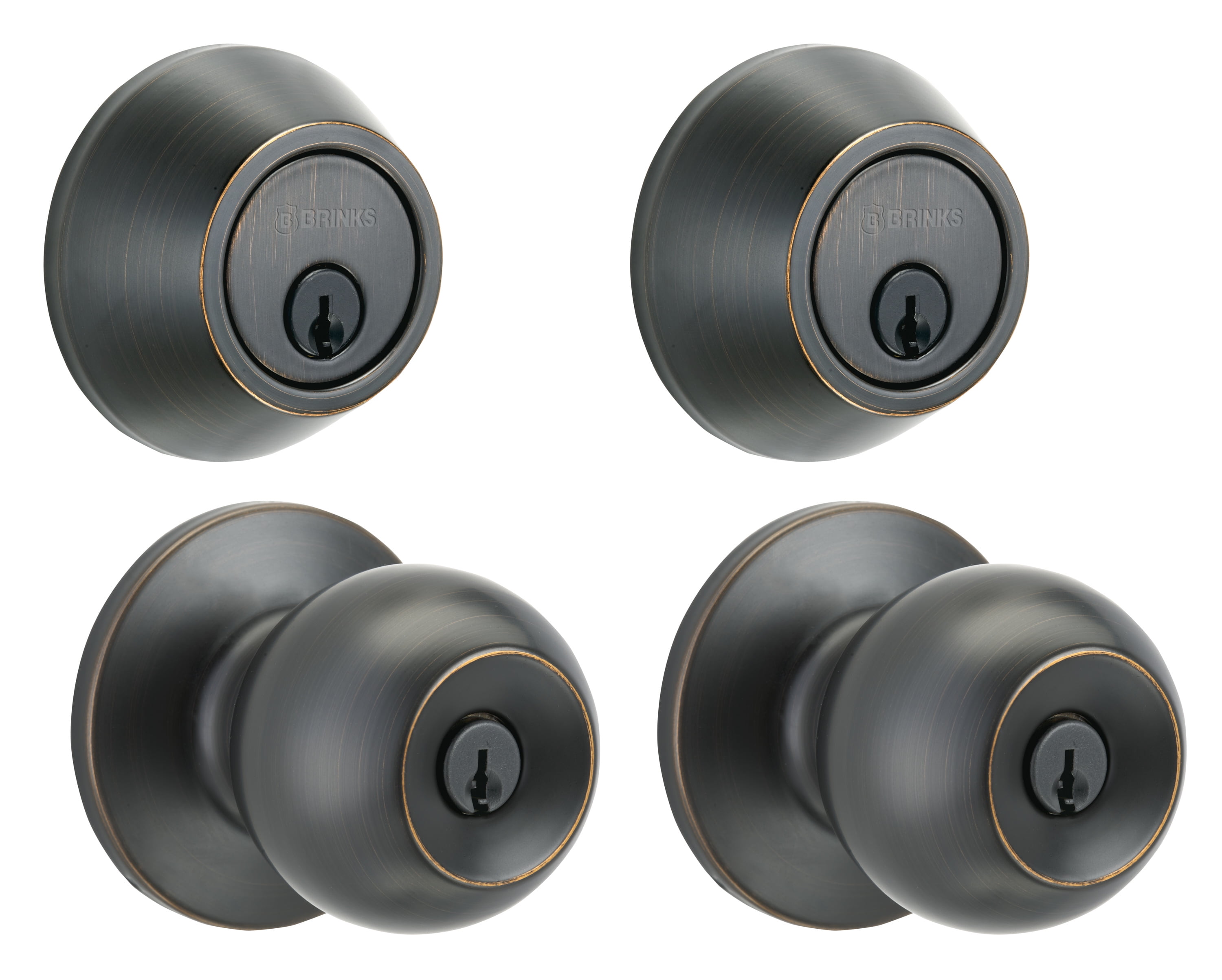 Brinks Keyed Entry Classic Ball Style Doorknob and Deadbolt Combo Twin pack, Tuscan Bronze Finish