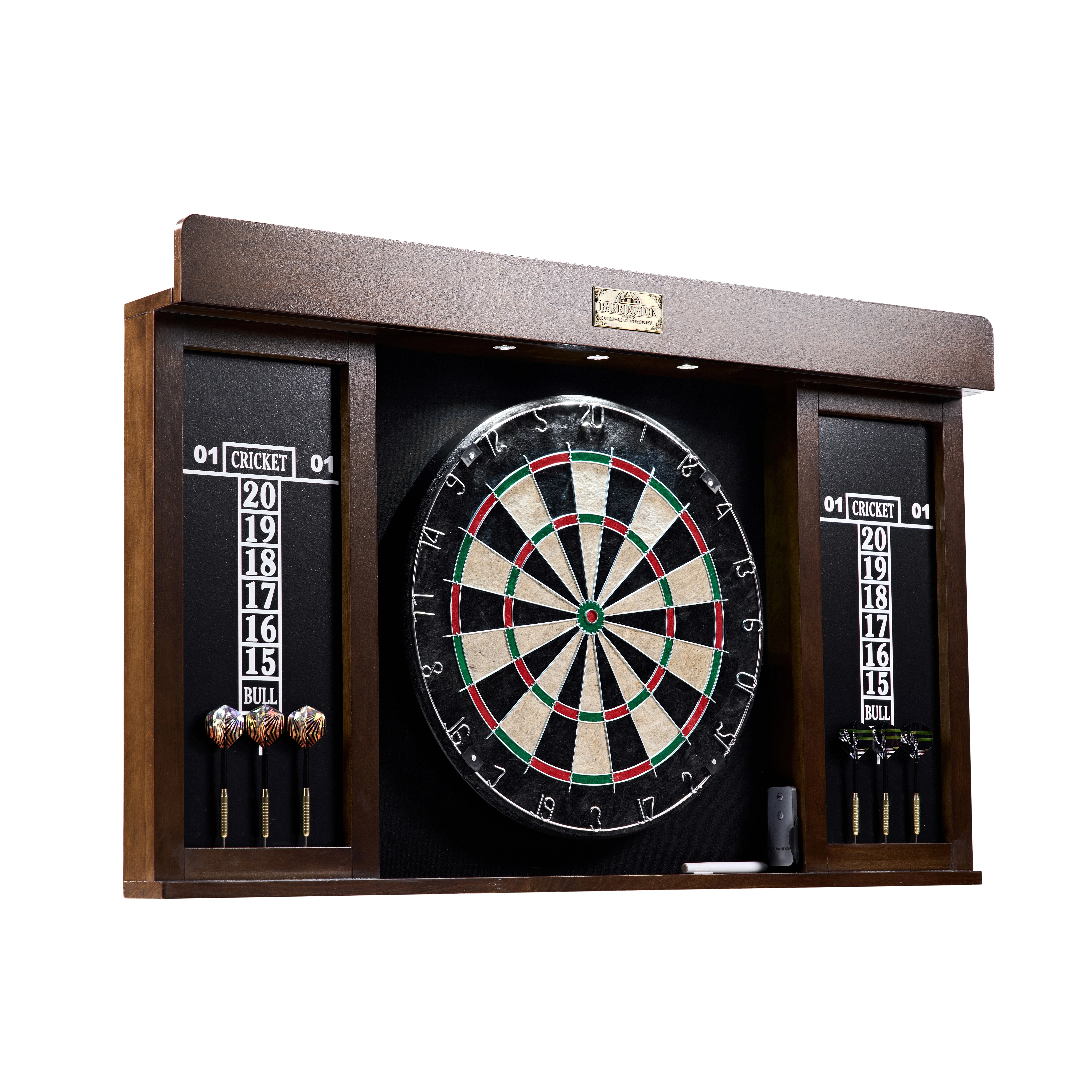 Bristle Dartboard Cabinet Set, LED Lights, Official Size Dart Board, by Barrington Billiards