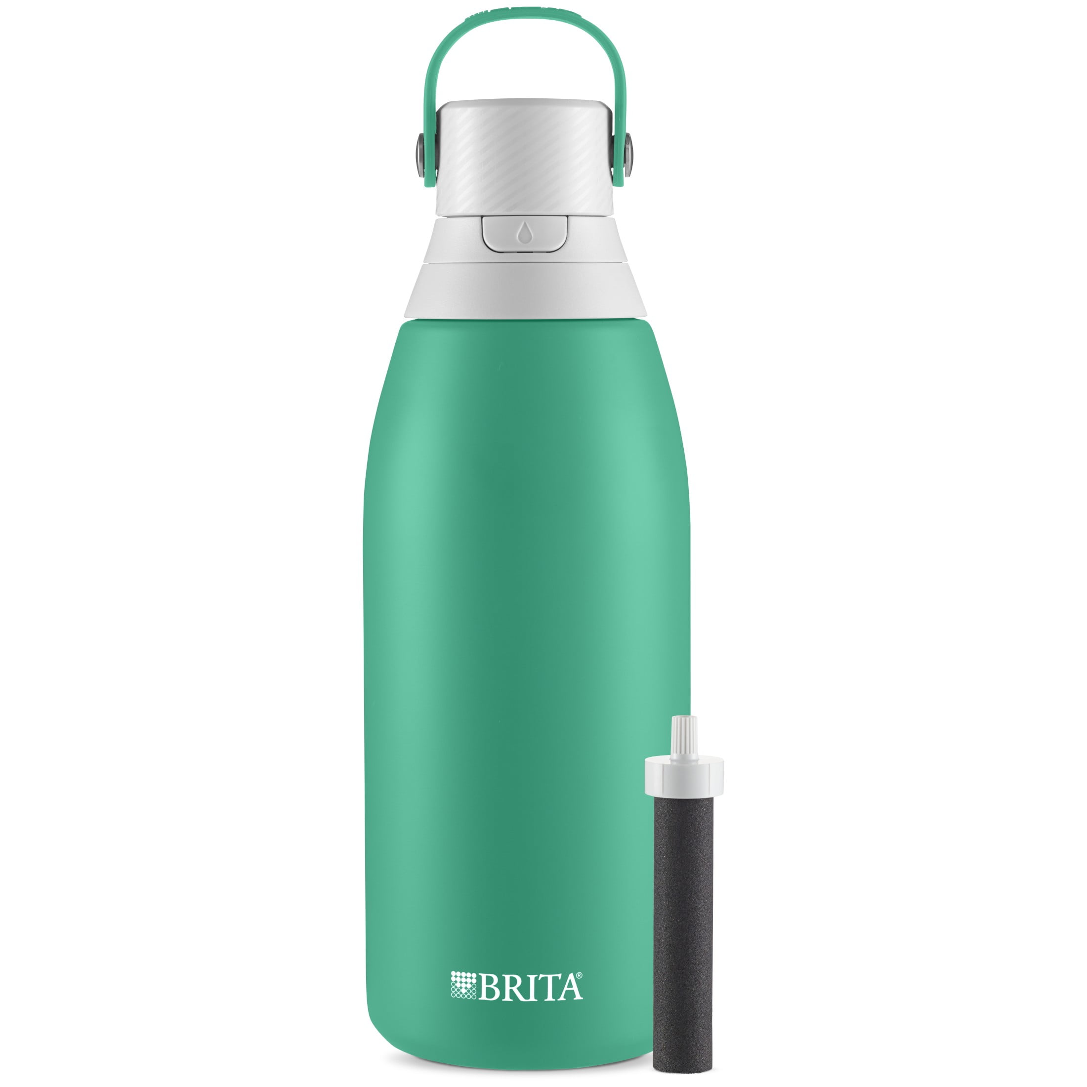 Brita Premium Stainless Steel, Insulated Leak Proof Filtered Water Bottle, Jade, 32 oz