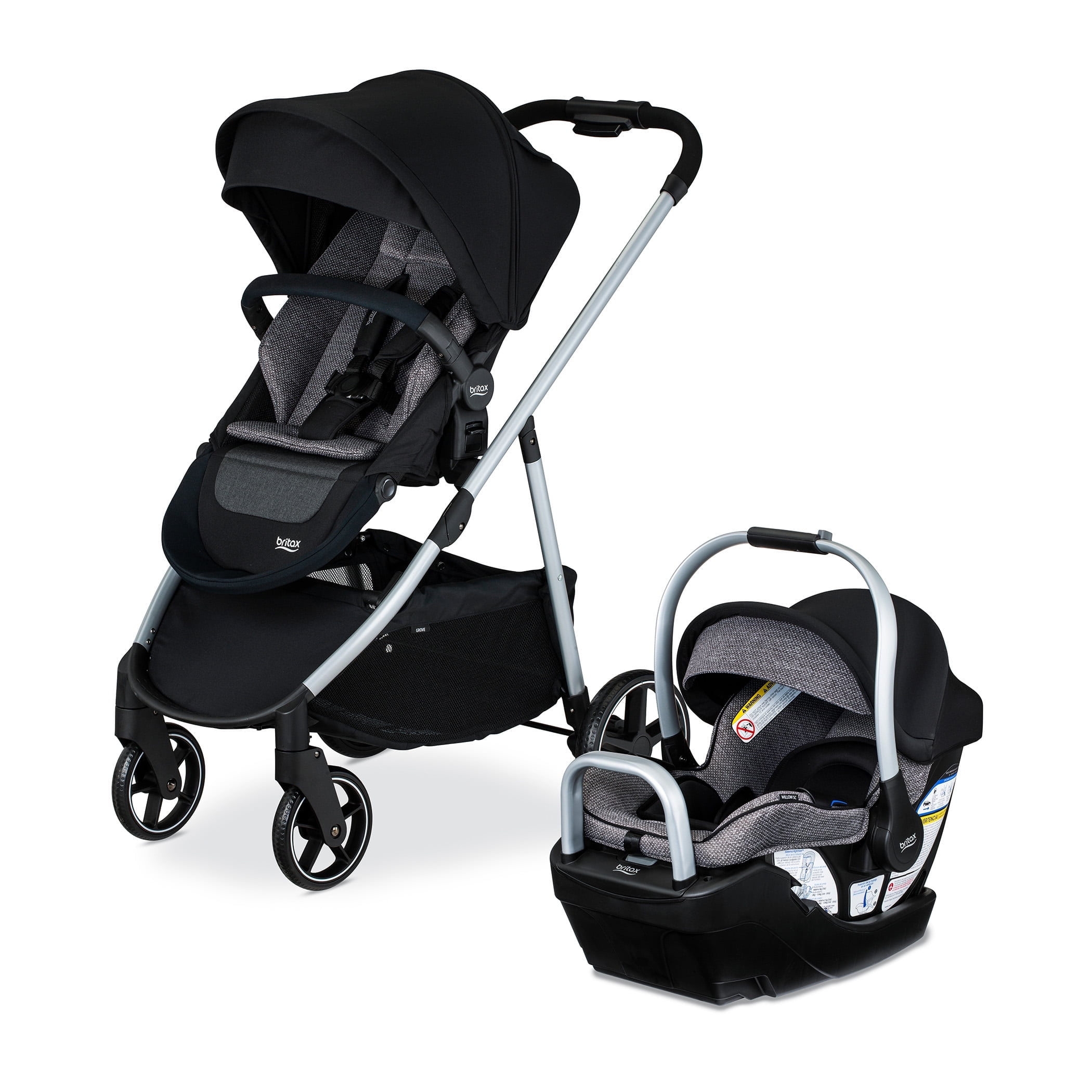 Britax Willow Grove SC Baby Travel System, Infant Car Seat and Stroller Combo with Base, Pindot Onyx