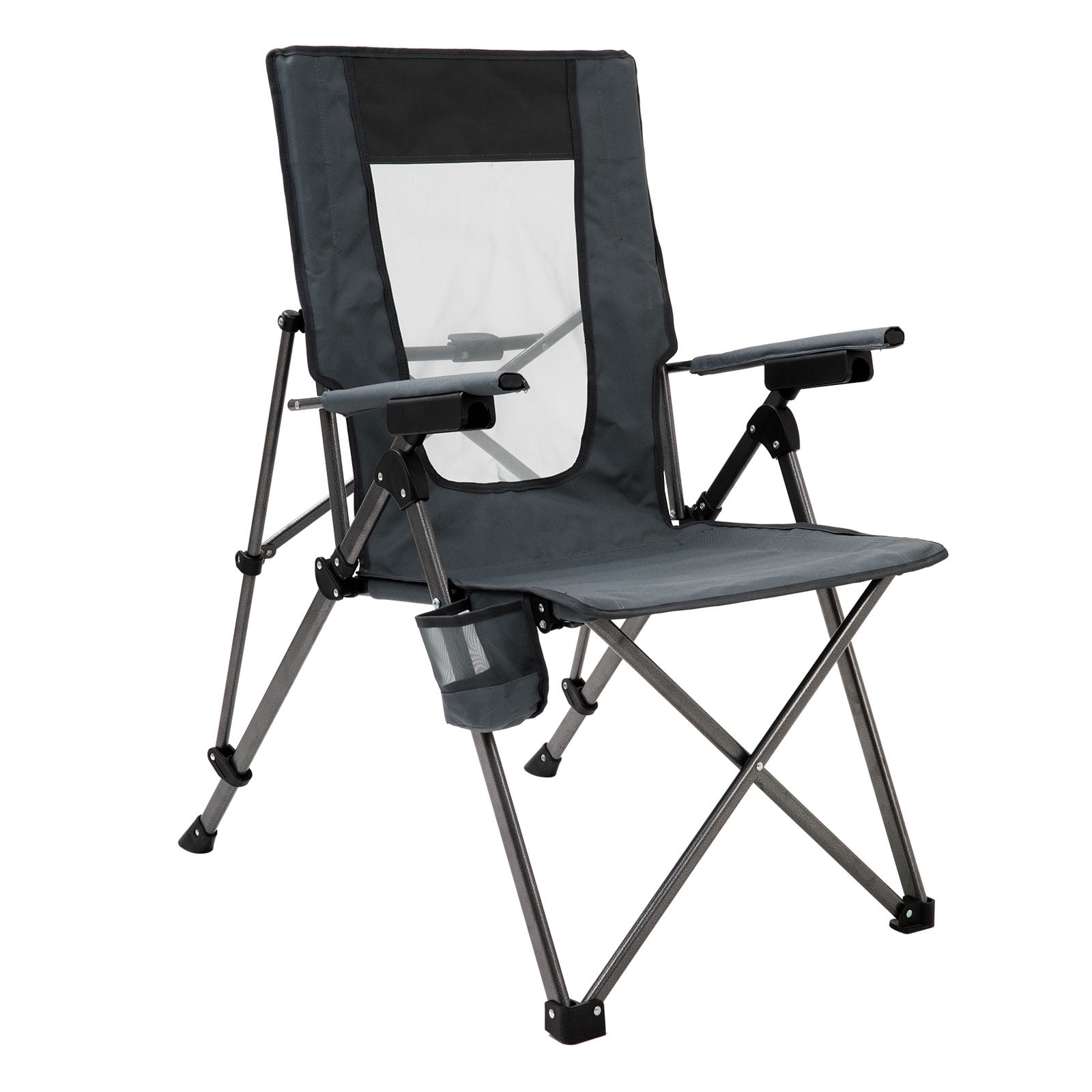 Brown Portable Large Folding Camping Chair with Carry Bag Collapsible Anti-Slip Padded Oxford Cloth Beach Chair,Heavy Folding Chair, Hiking, Fishing, Gardening, Picnic(Grey)