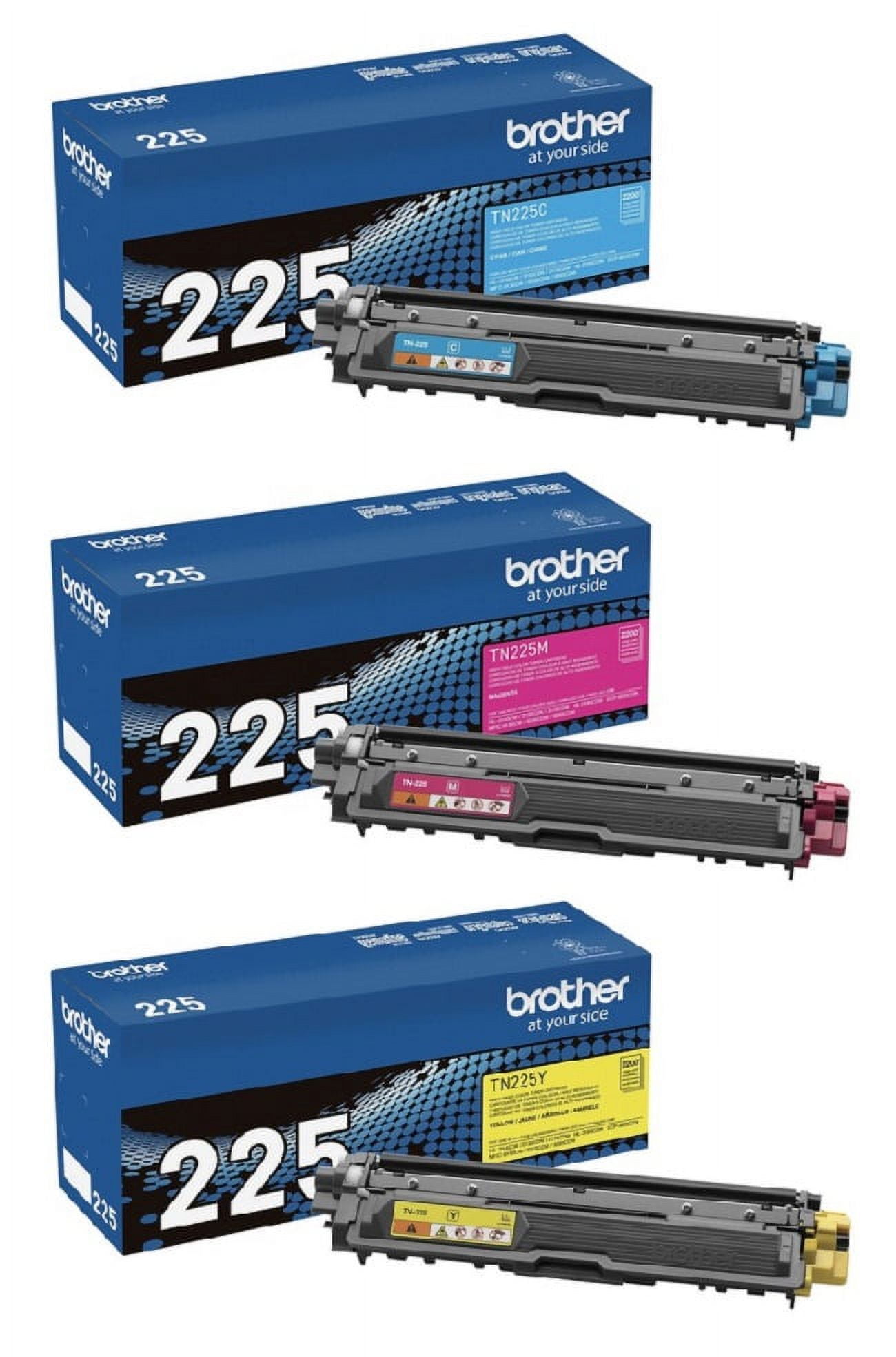 Brother Genuine High Yield Toner Cartridge Color Set, TN225C, TN225M and TN225Y, Replacement Cyan, Magenta and Yellow Toners, Page Yield Up To 2,200 Pages