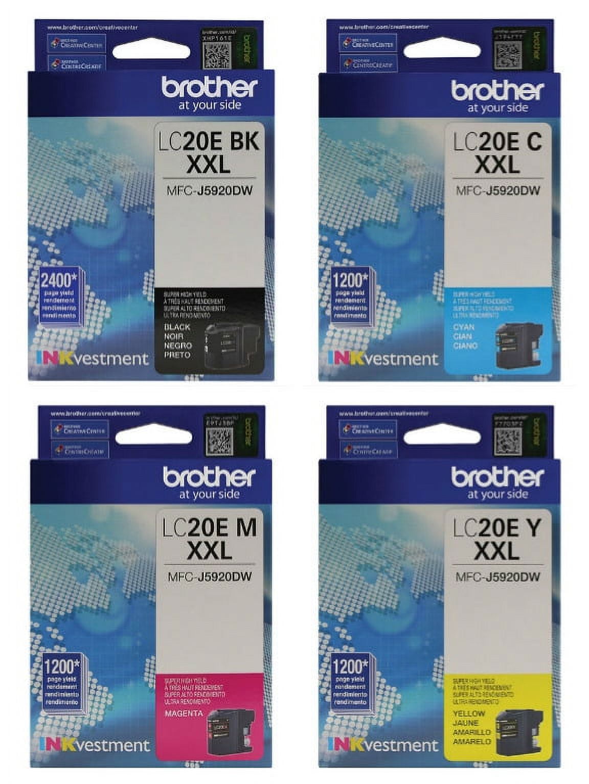 Brother Genuine LC-20E (LC20EBK, LC20EC, LC20EM, LC20EY) Super High Yield Ink Cartridge 4-Color Set