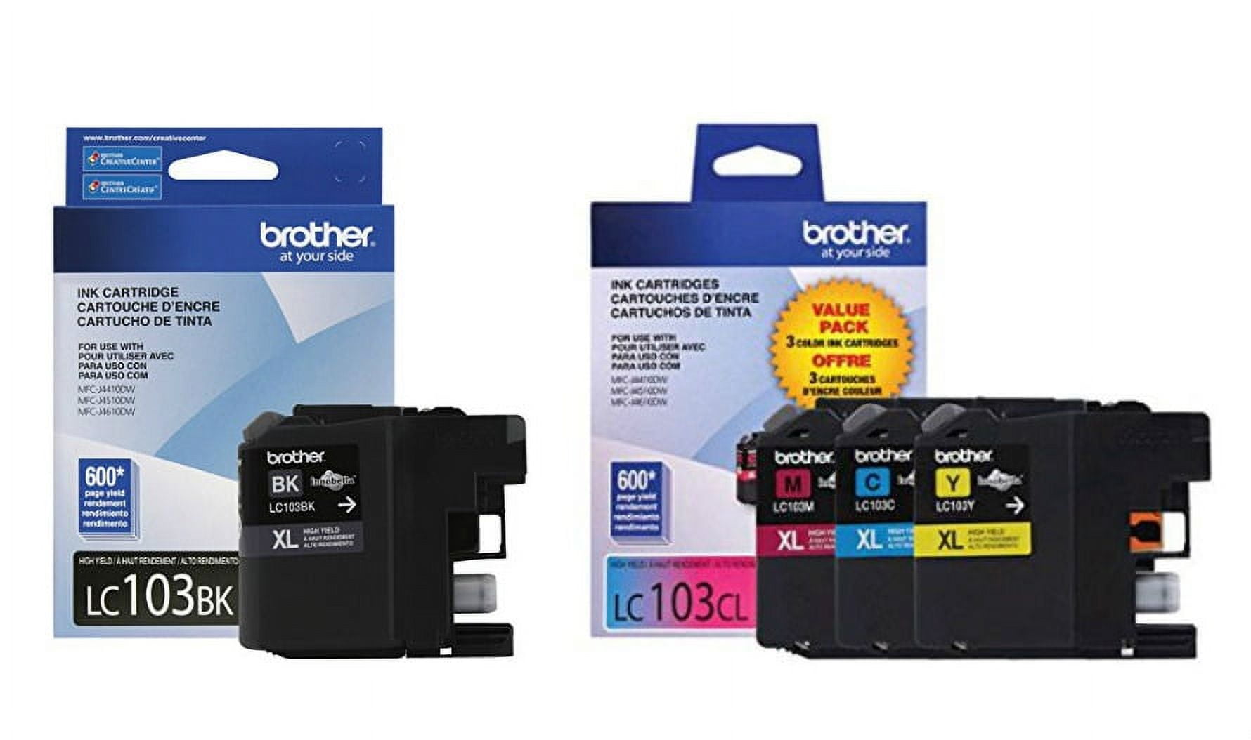 Brother Genuine LC103 4-Color High Yield Ink Cartridge Set (LC103BK, LC103CL)