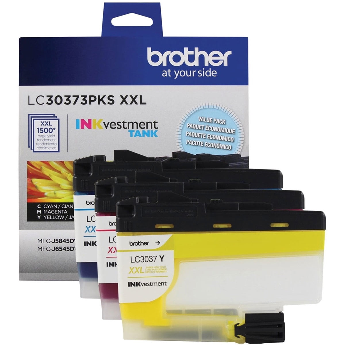 Brother Genuine LC30373PKS 3-Pack, Super High-yield INKvestment Tank Ink Cartridges; Includes 1 Cartridge each of Cyan, Magenta & Yellow Ink, Page Yield Up To 1,500 Pages/Cartridge, LC3037