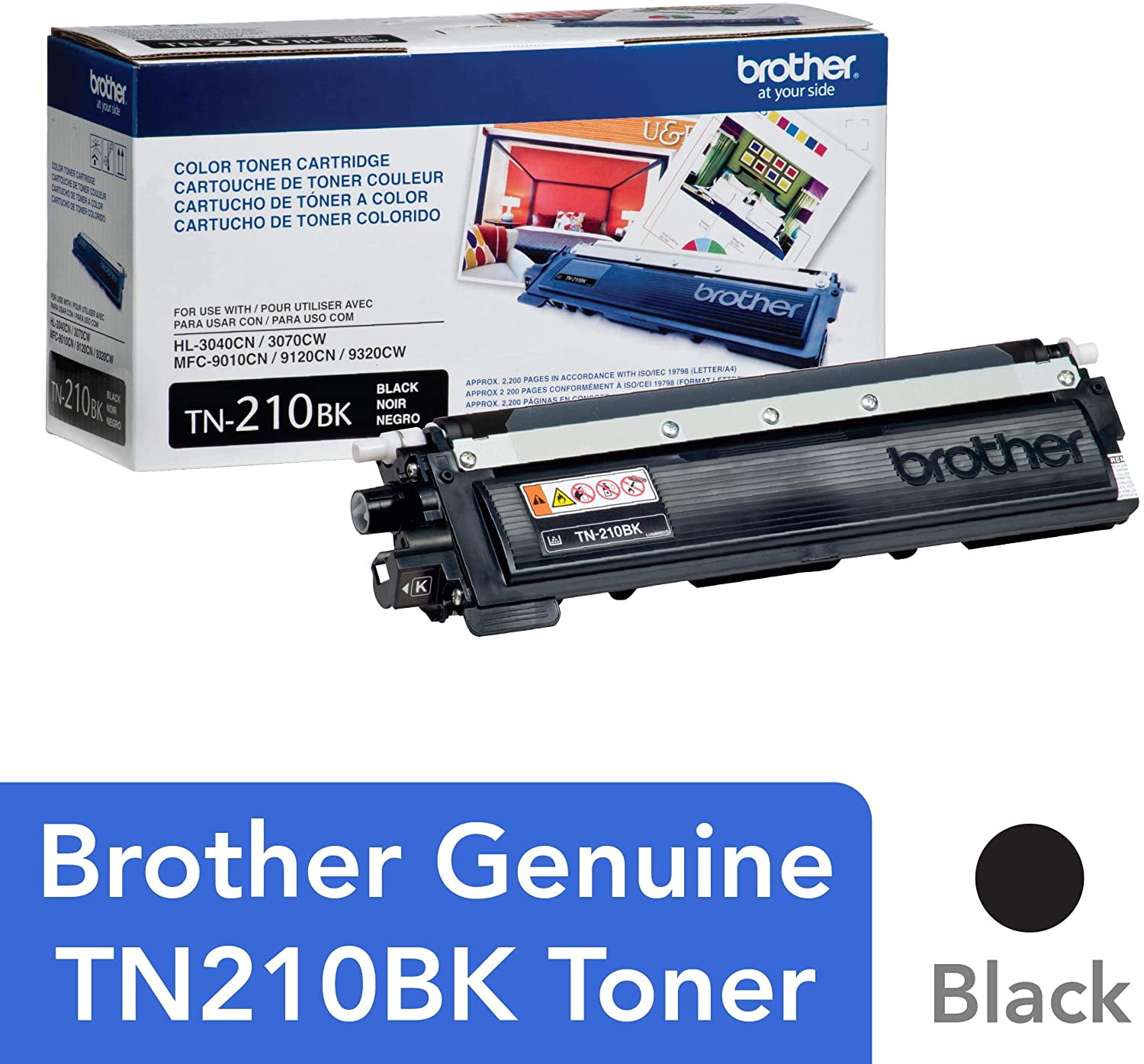 Brother Genuine Standard Yield Toner Cartridge, TN210BK, Replacement Black