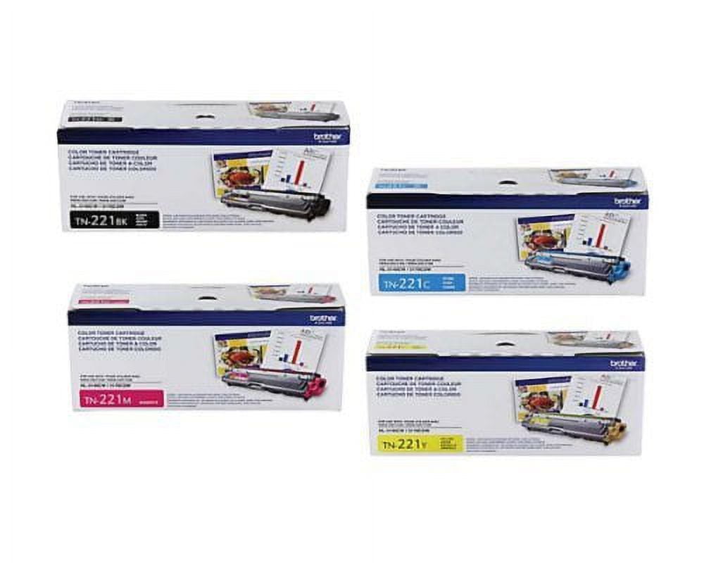 Brother Genuine Standard Yield Toner Cartridge 4-Color Set, TN221BK, TN221C, TN221M and TN221Y, Replacement Black, Cyan, Magenta and Yellow Toners