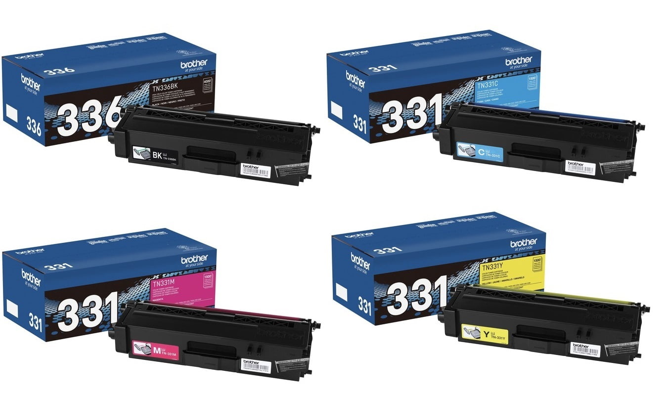 Brother Genuine TN-336BK (TN336BK) High Yield Black and TN331-C TN-331M TN-331Y (TN331C TN331M TN331Y) Standard Yield Color Toner Cartridge Set