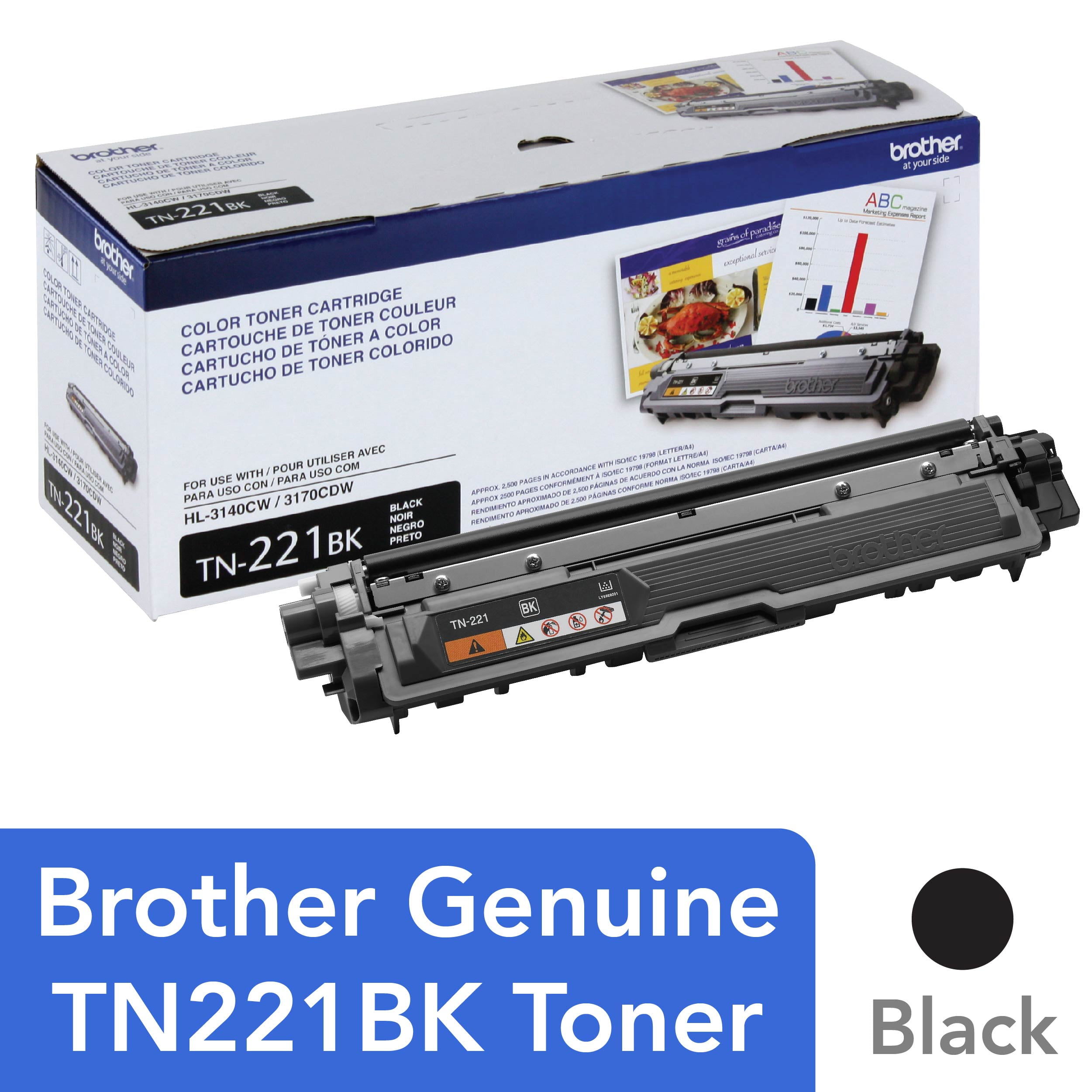 Brother Genuine TN221BK Toner Cartridge, Black
