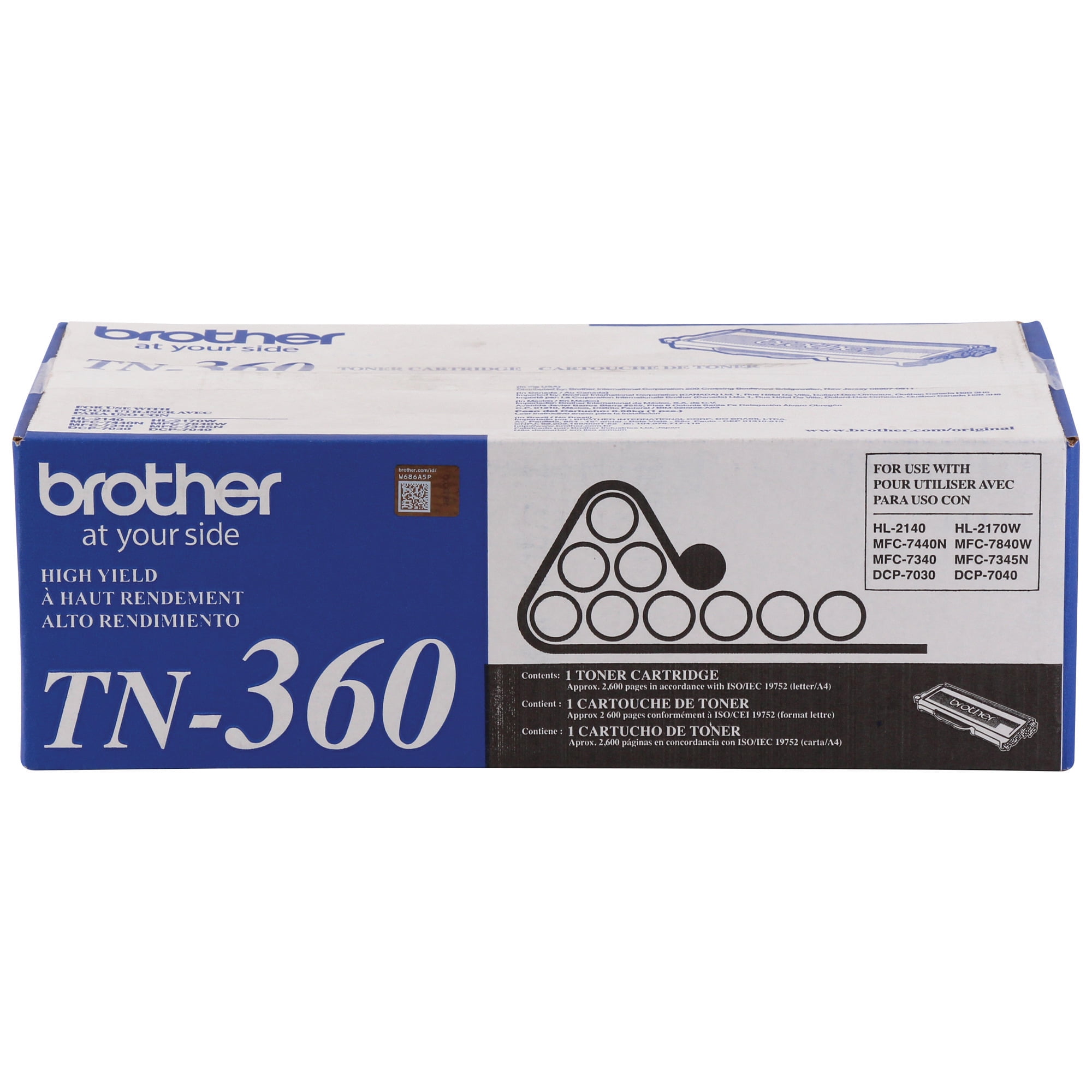 Brother Genuine TN360 High Yield Black Toner Cartridge with approximately 2,600 page yield/cartridge