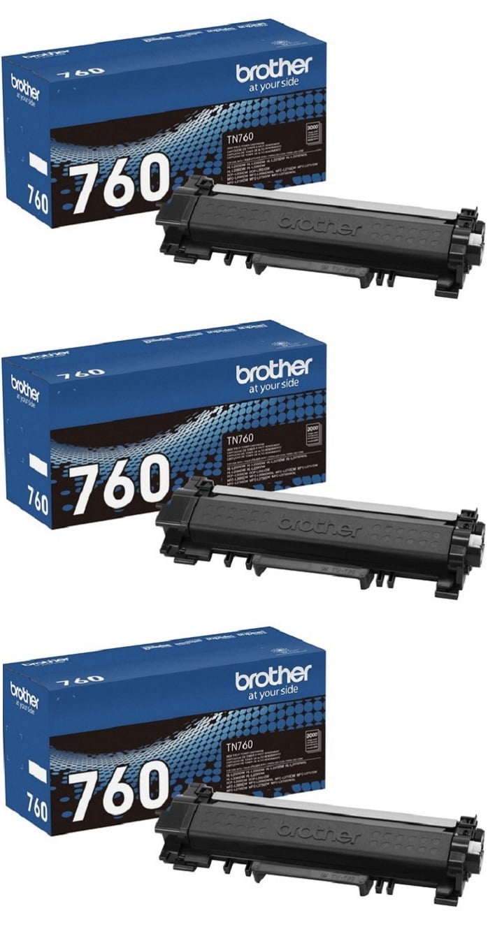 Brother Genuine TN760 3-Pack High Yield Black Toner Cartridge with approximately 3,000 page yield/cartridge