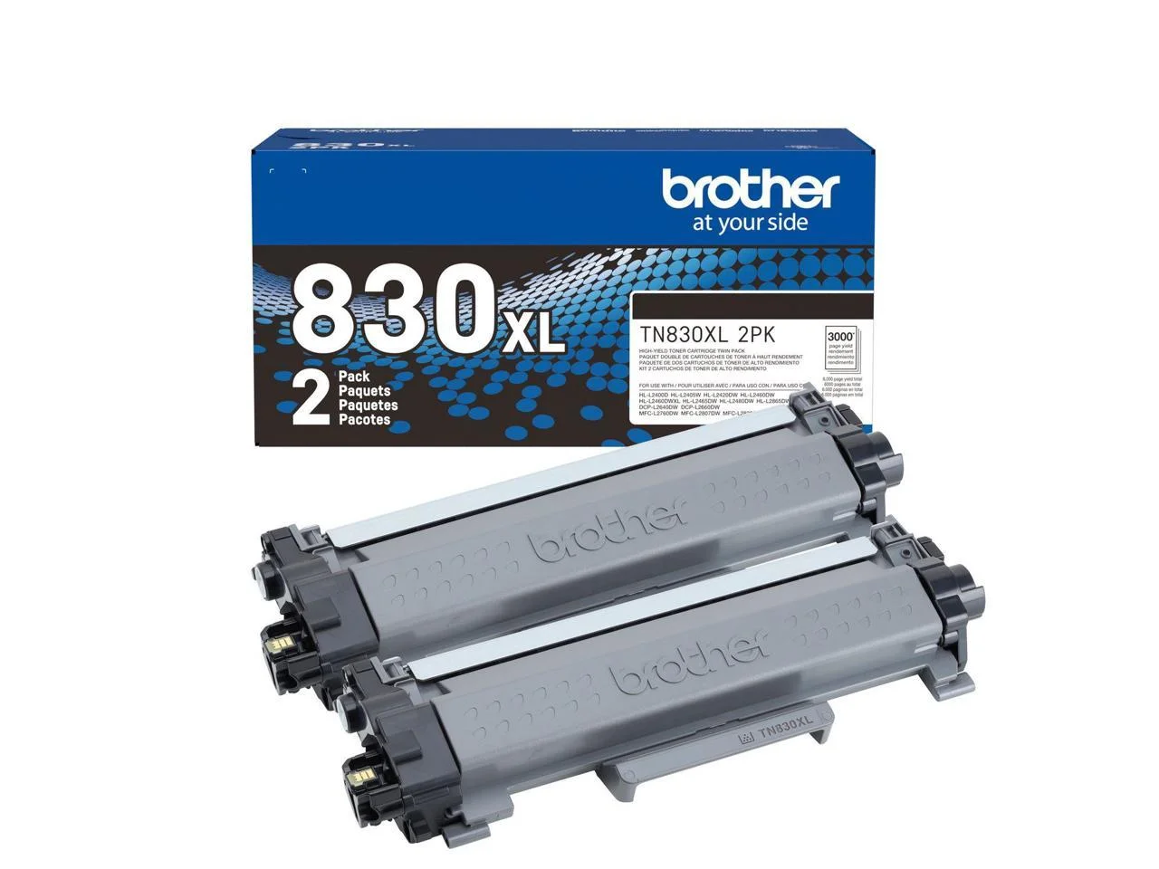 Brother Genuine TN830XL 2PK High Yield Black Toner Cartridge Two-Pack