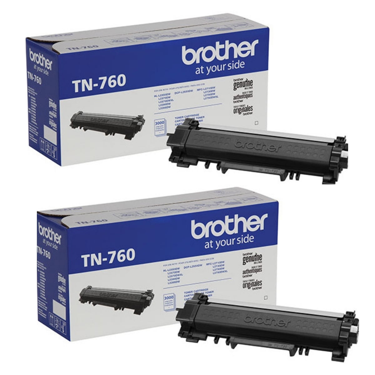 Brother High Yield TN760 Toner Cartridge, for Brother Printers, Black, TN760, 2 Count, MultiPack