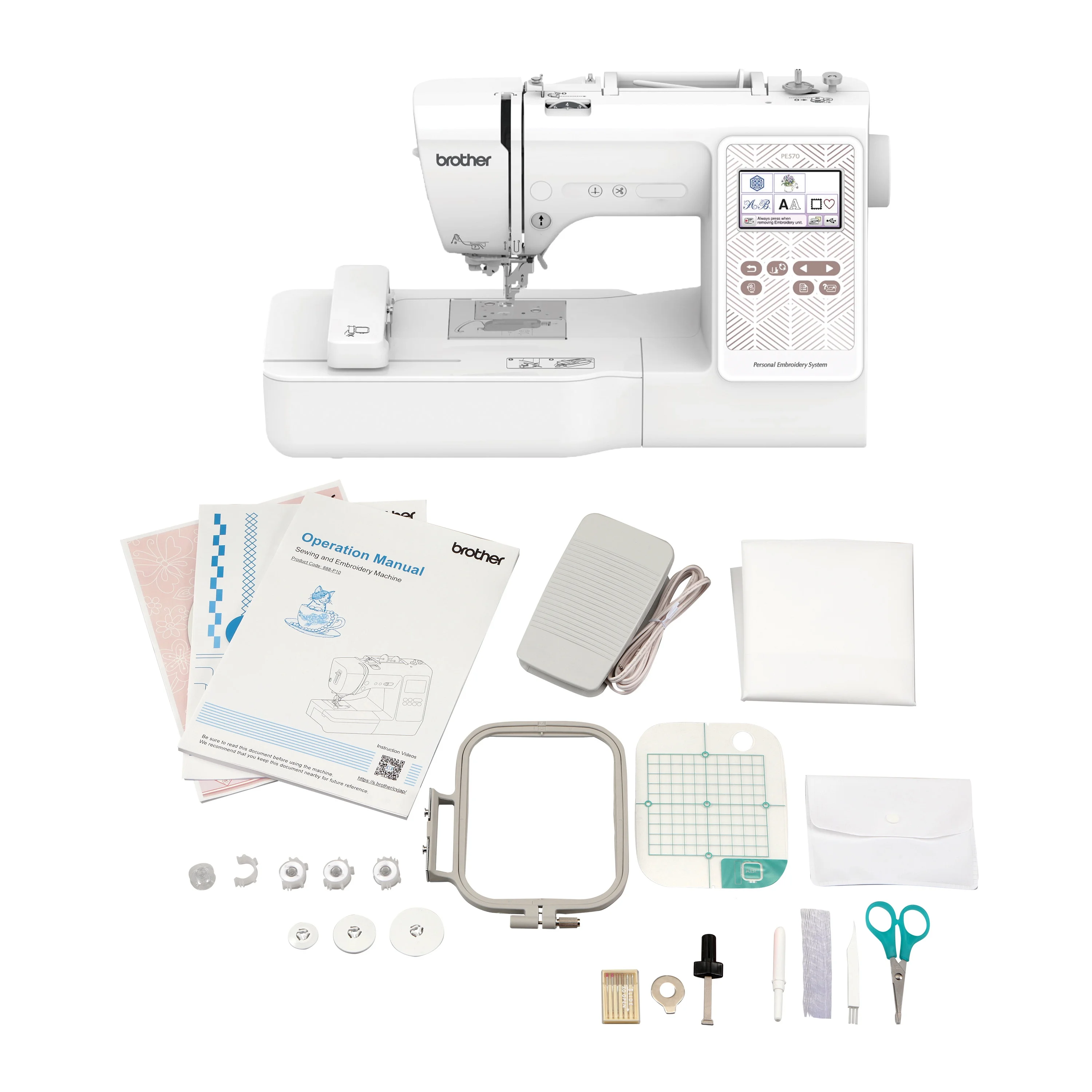Brother PE570 Embroidery Machine with 135 Built-in Designs, Wireless Connectivity, and Artspira App Integration