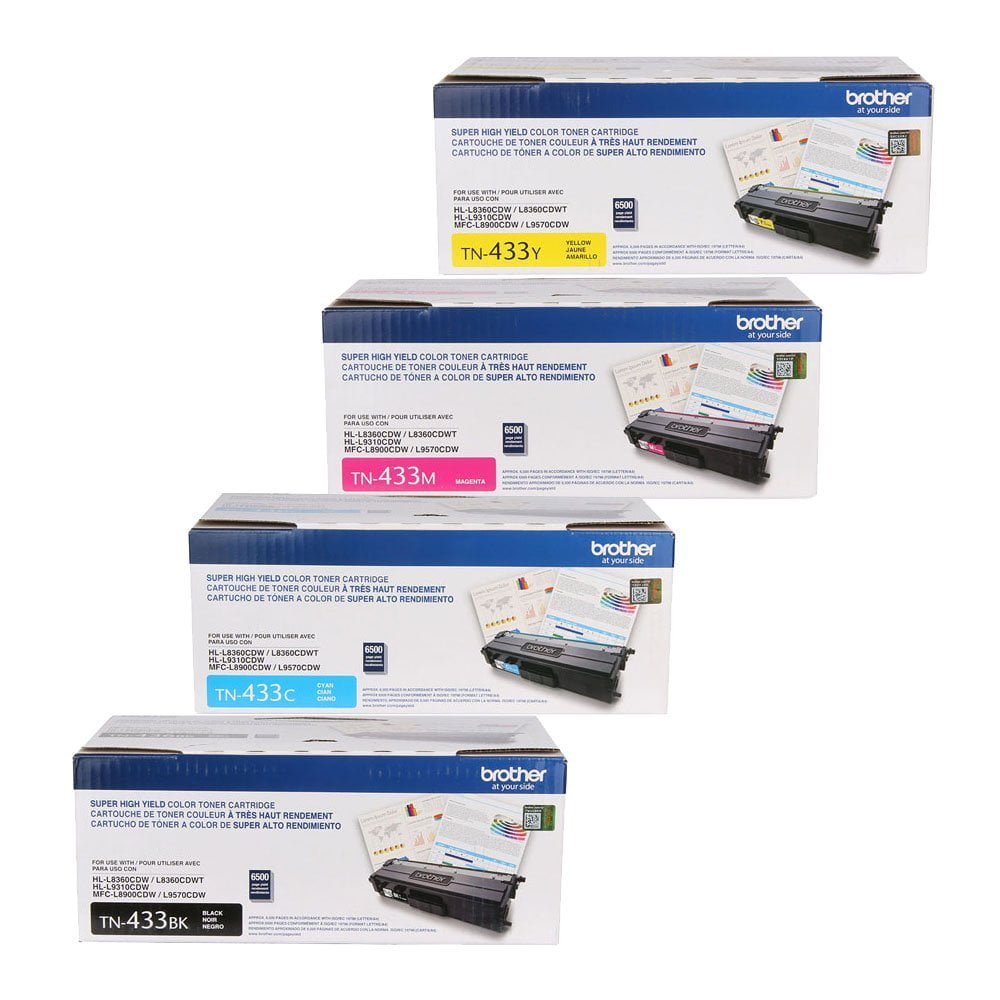 Brother TN433BK, TN433C, TN433Y, TN433M 4-Color Toner Cartridge Set