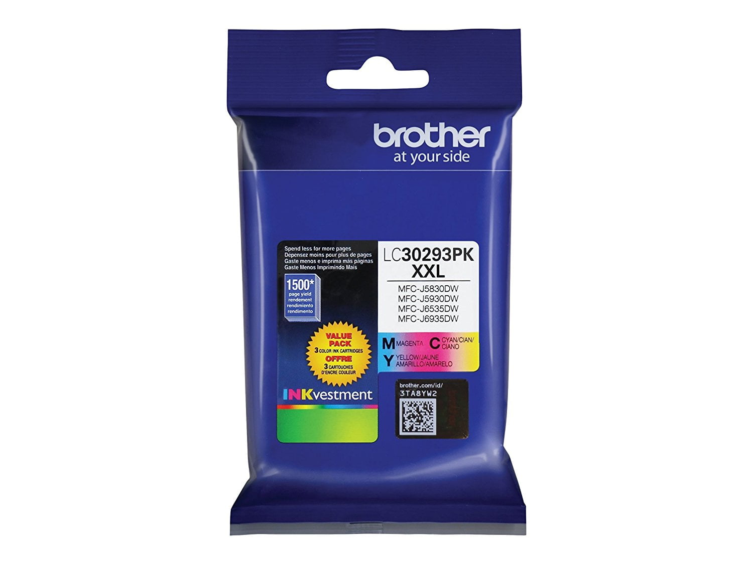 Brother Ultra High Yield Cyan/Magenta/Yellow Ink Cartridge 3-Pack (3 x 1,500 Yield) LC30293PK