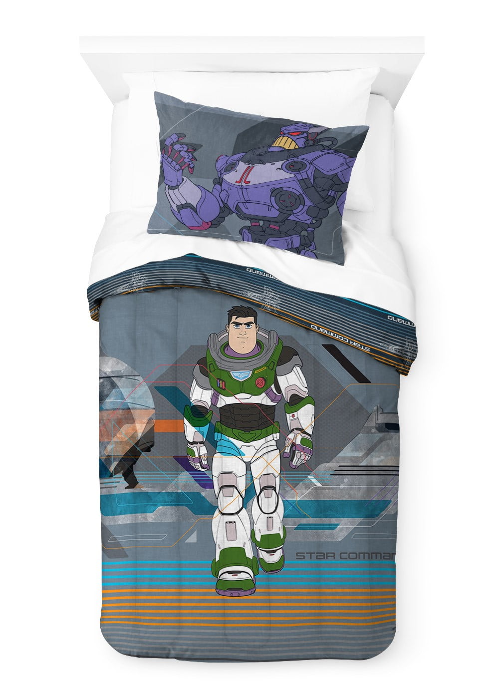 Buzz Lightyear Inner Space Kids 2-Piece Twin/Full Reversible Comforter and Sham Bedding Set, Microfiber, Gray, Disney