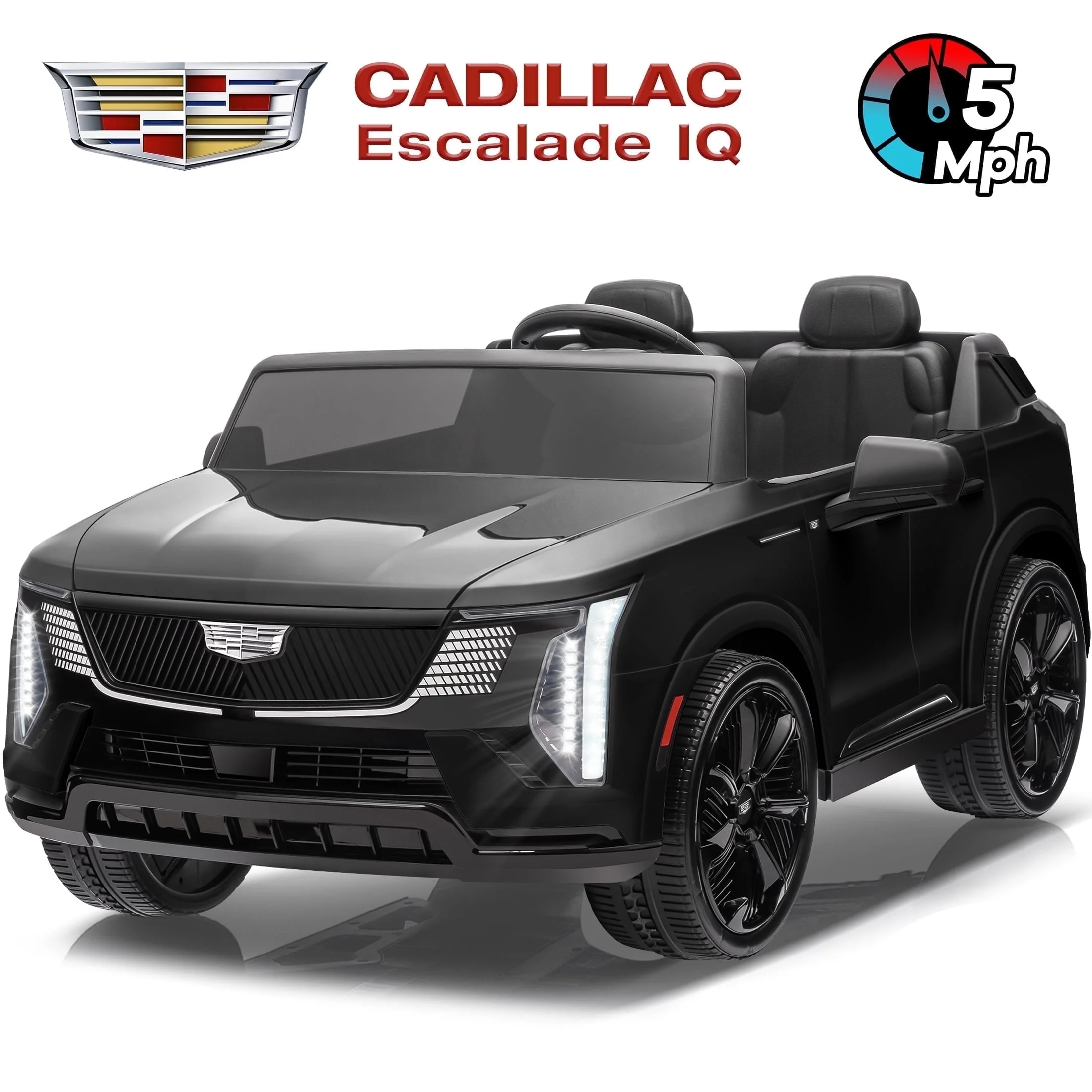 24V 2 Seater Ride on Cars, Licensed Cadillac Escalade IQ Powered Ride on Toys Truck with Remote Control, 4 Wheels Spring Suspension, LED Light, Electric Cars for Kids Ages 3-8 Gifts, Black