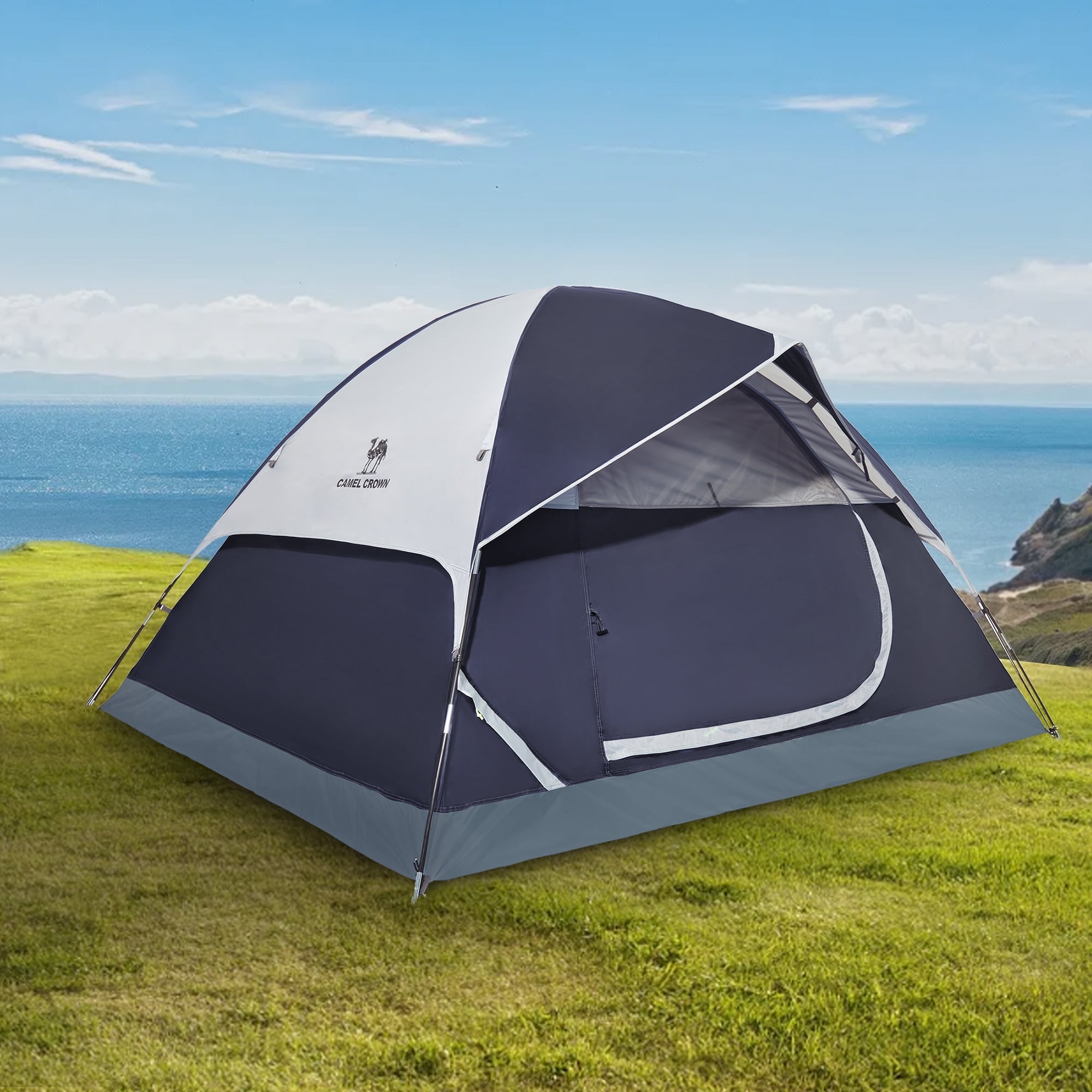 Camel Crown 3-4 Person Dome Tent Waterproof Camping Tents Outdoor Travel Backpacking Tent,Navy Blue Gray