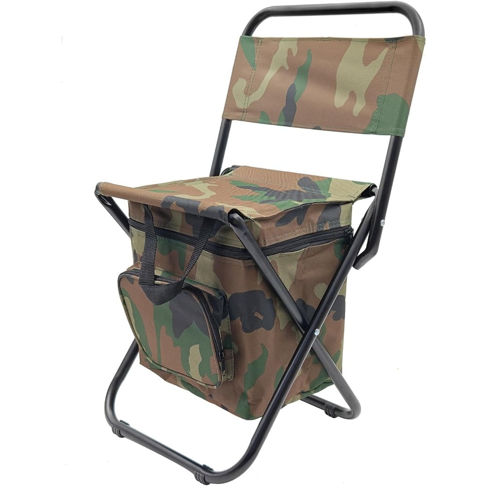 Camouflage Foldable Fishing Chair with Cooler Bag,Lightweight Hunting Chair,Folding Stool Seat with Backrest Stool for Camping,Fishing,Hiking,Outdoor Sketching